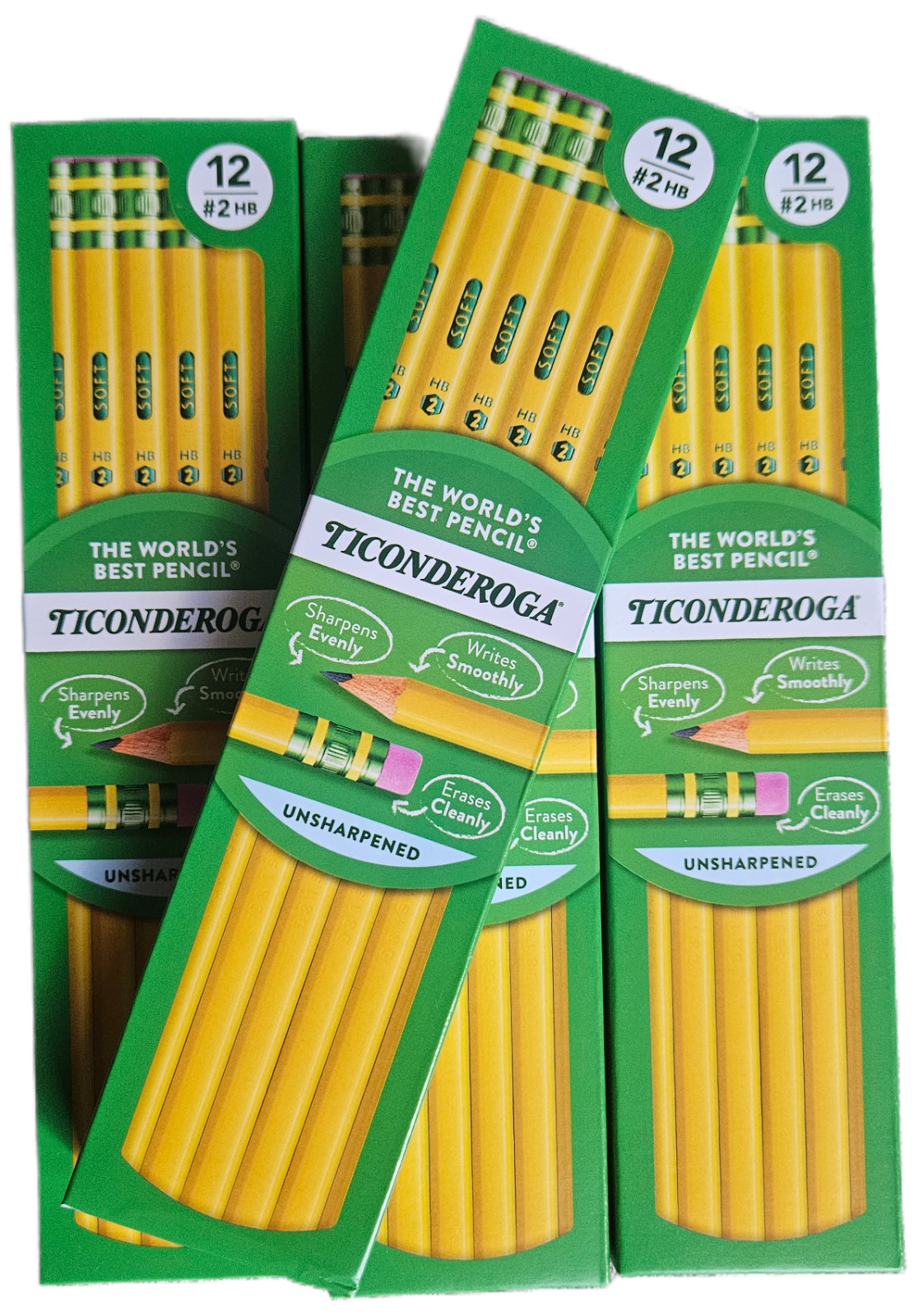 4 pks – (48 ) Ticonderoga Wood Pencils, Unsharpened #2 HB Lead, 12 Count Each Bx