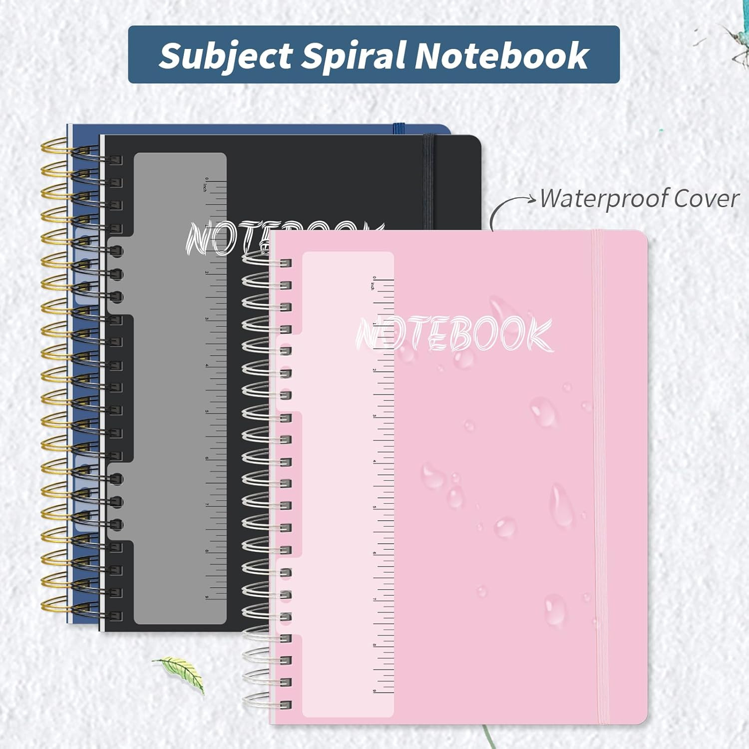 5 Subject Notebook College Ruled, 300 Pages A4 Hardcover Spiral Notebook with Re