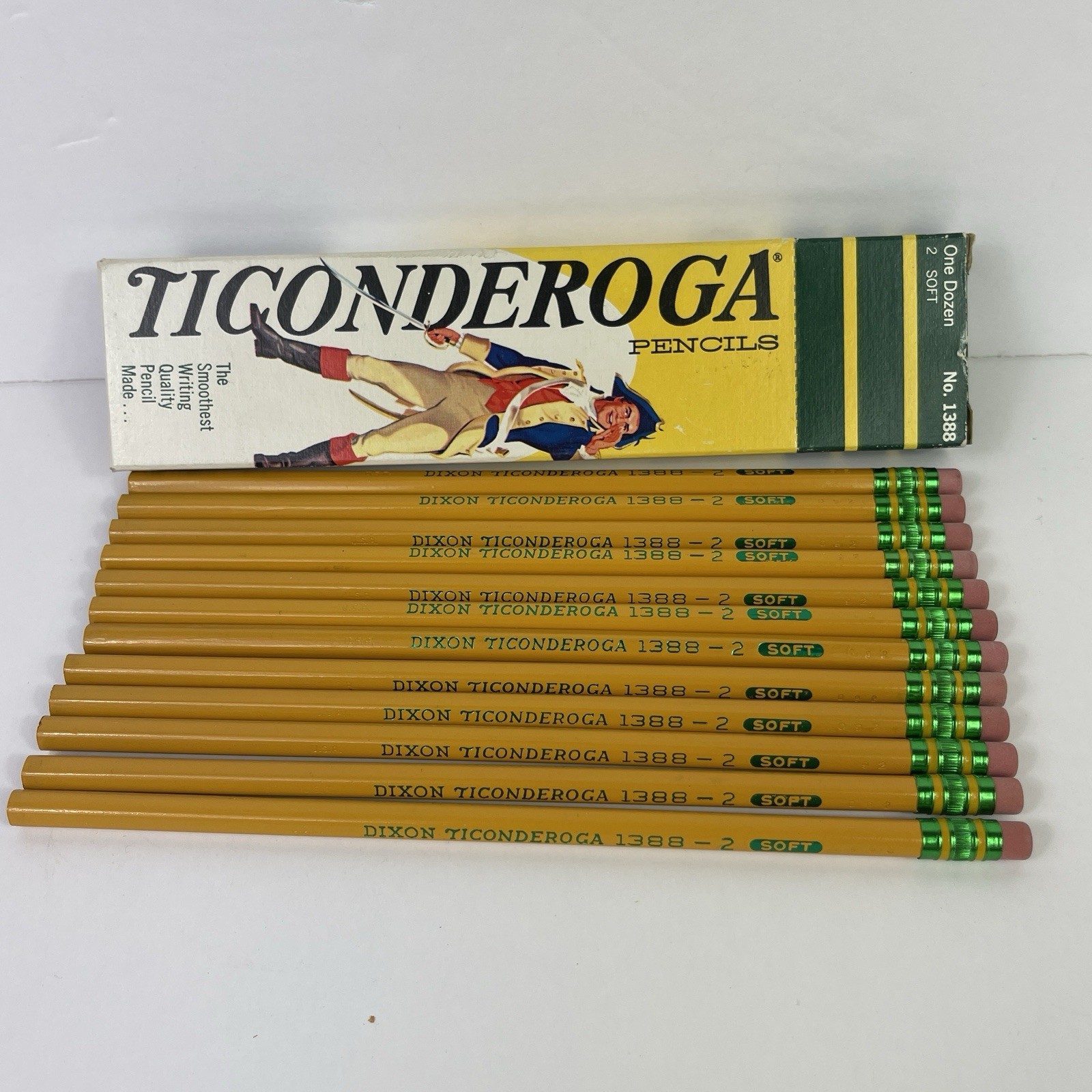 Vintage Box of 12 Dixon Ticonderoga 1388 No.2 Soft Pencils Unsharpened New FS