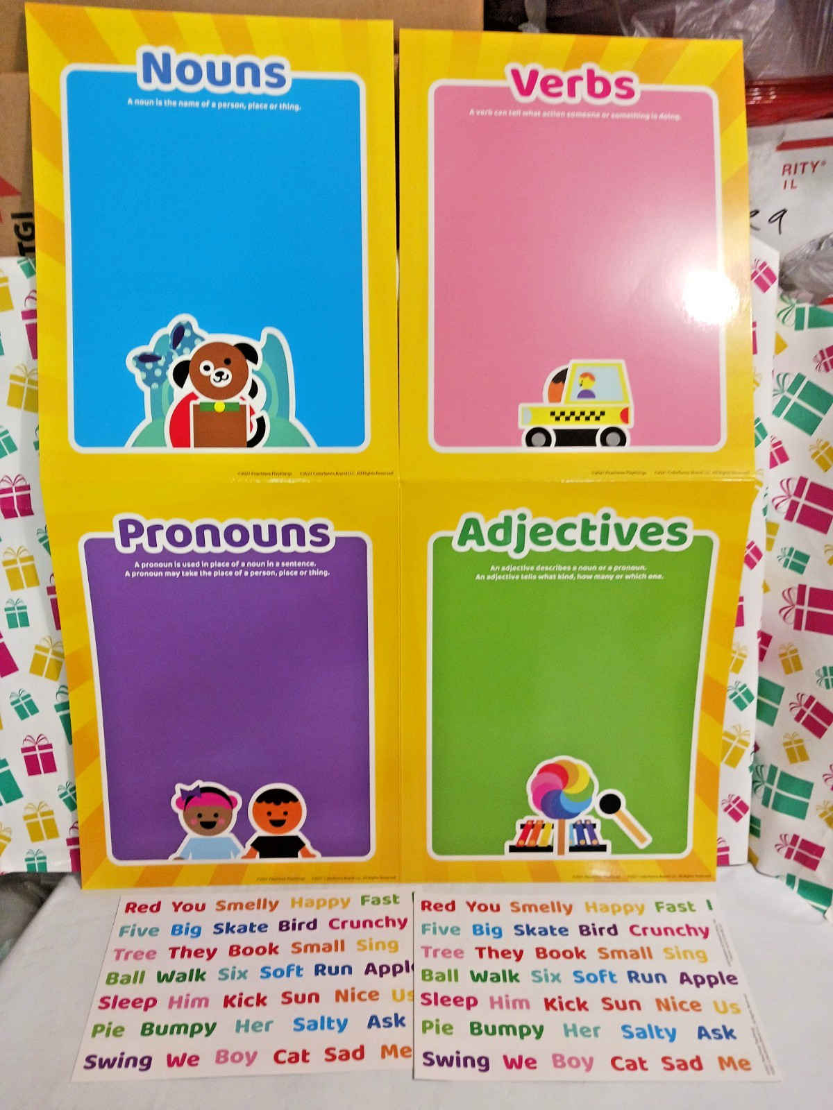 Learning grammar wall poster by colorforms + 70 re-usable stickers nouns verbs +