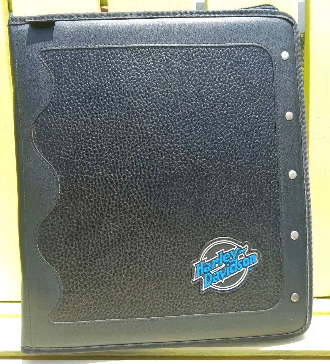 Mead Harley Davidson Black Faux Leather 3 Ring Studded Zip-up Binder