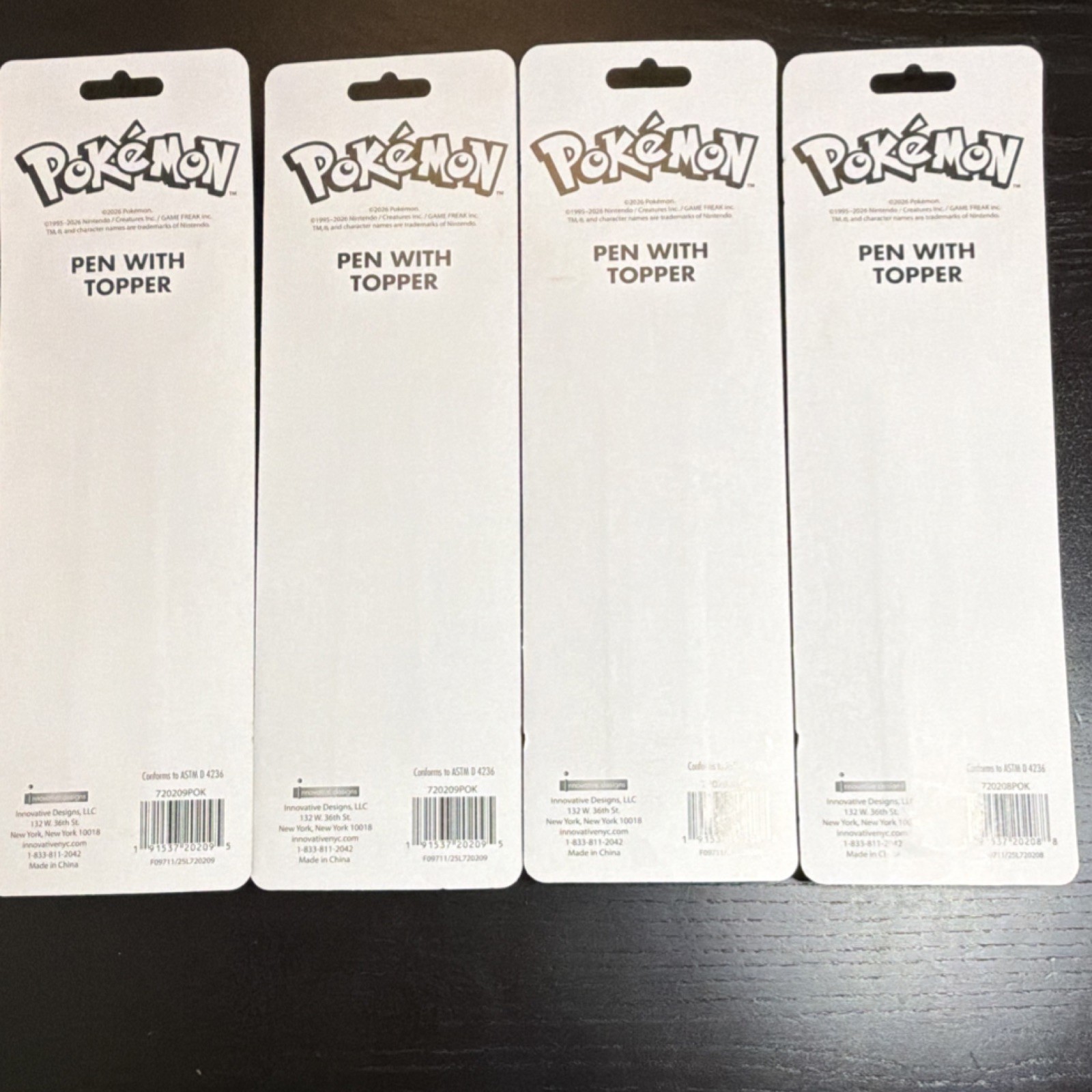 Pokémon Pen Set with Pikachu & Poké Ball Topper Designs, set of 4