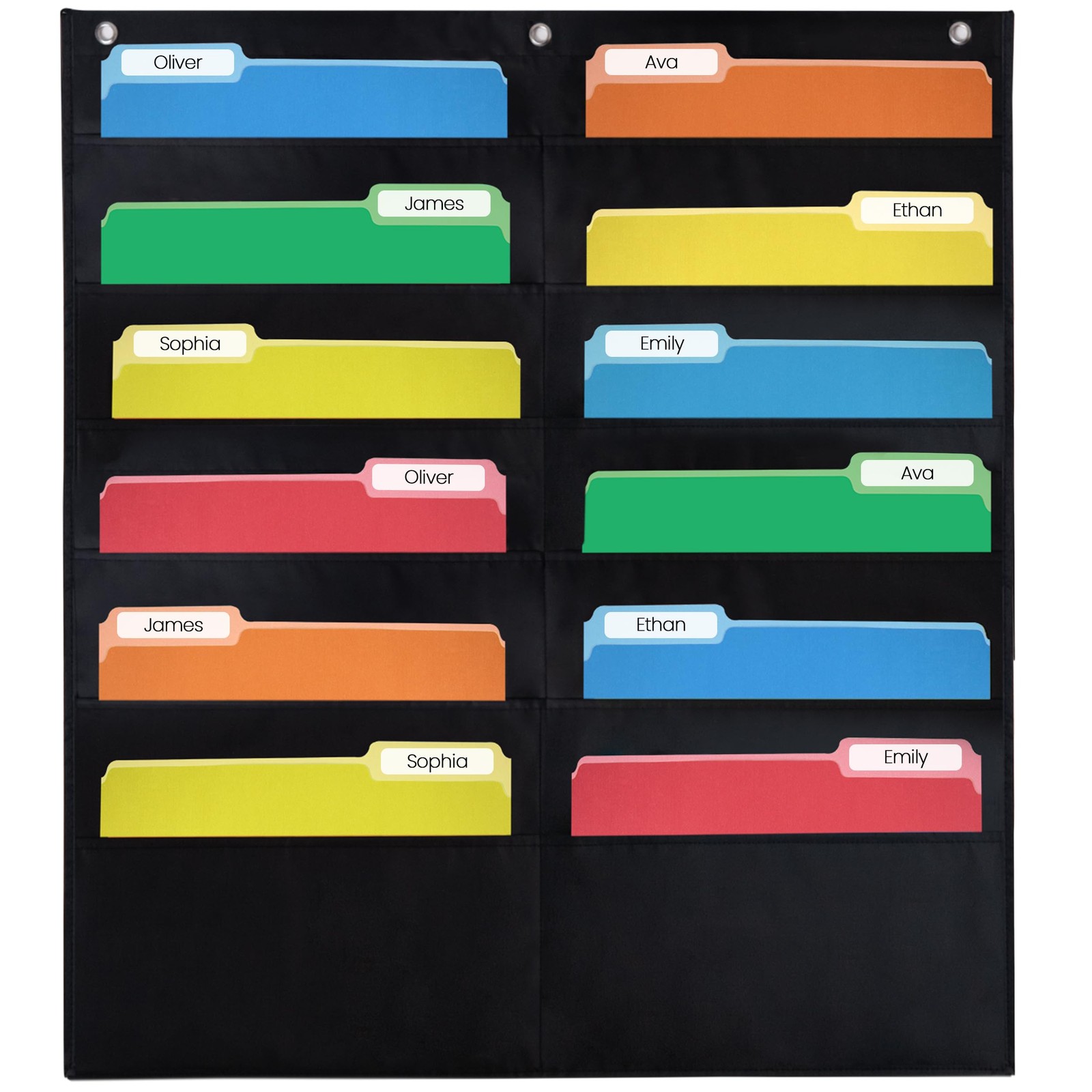 – 12 Pocket File Pocket Chart, Black, 14″ Wide x 55″ Tall – Versatile Wall Ha…