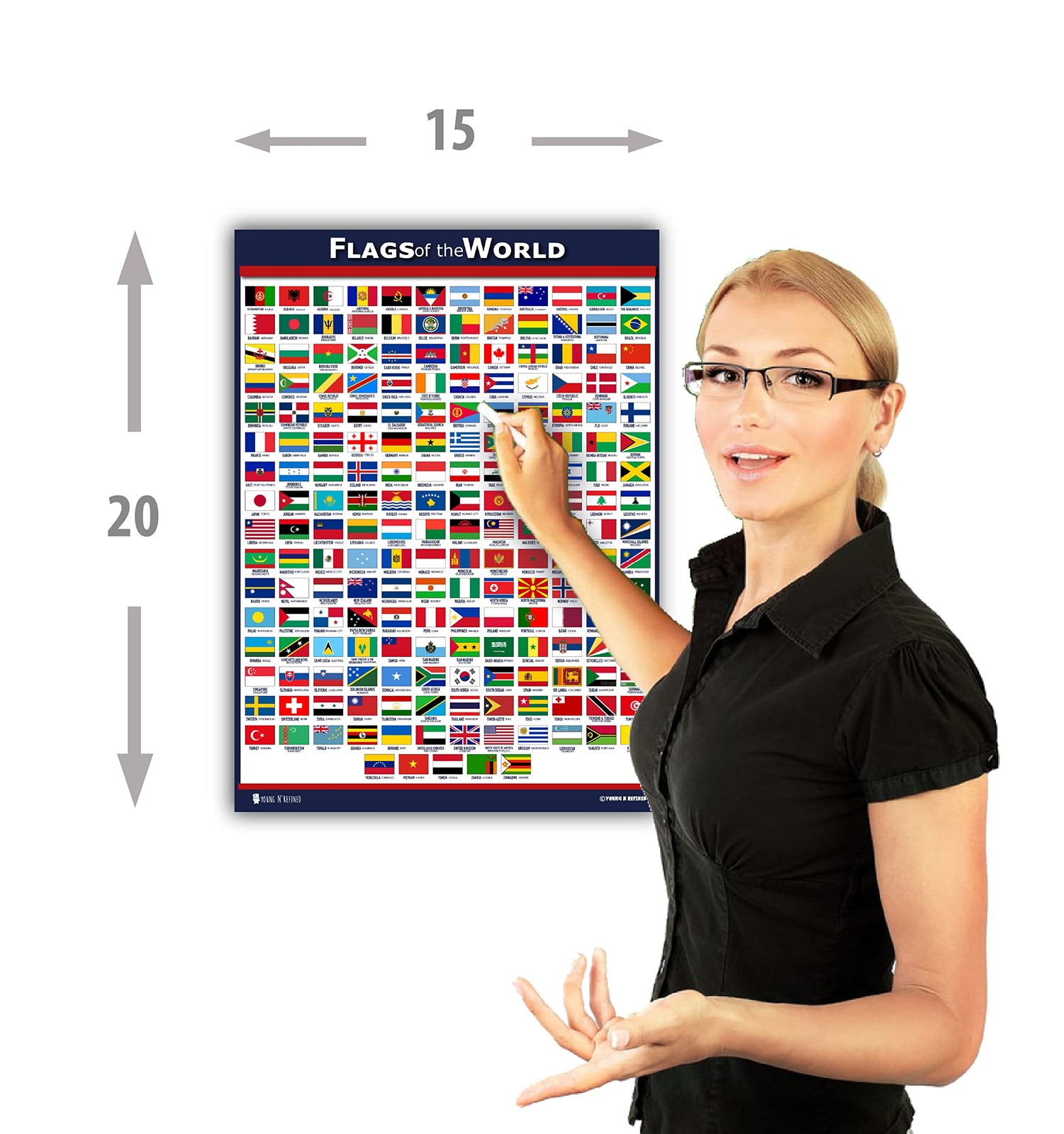 World Flags Educational Poster Laminated Young N Refined (15×20)