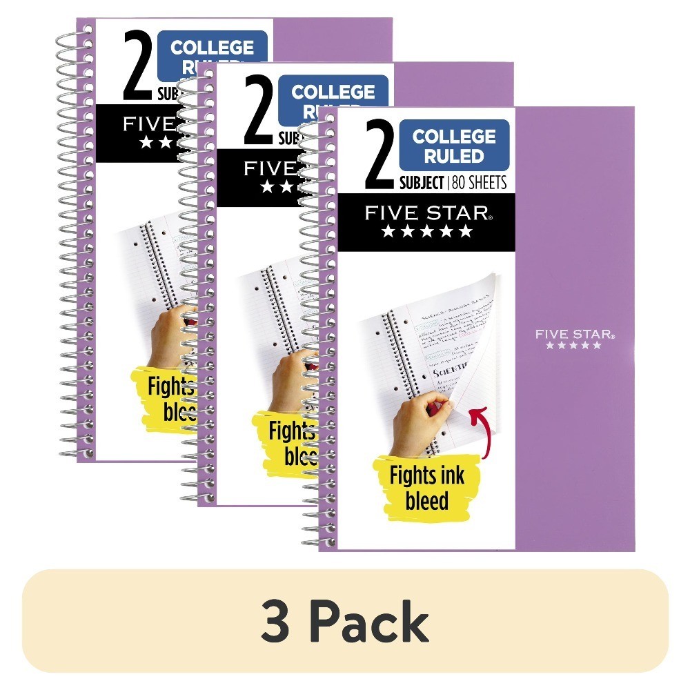 3-Pack 2 Subject College Ruled Spiral Notebook 6 x 9.5 Inches Amethyst Purple