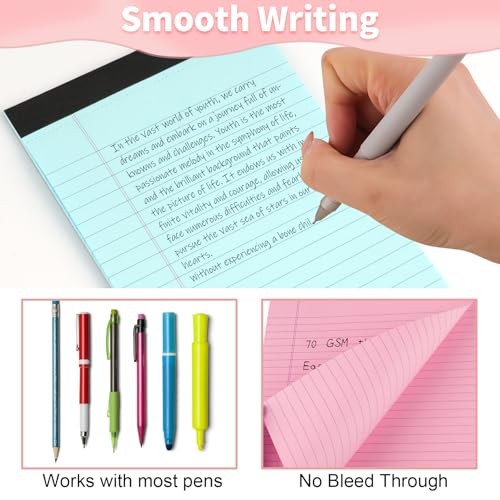 Legal Pads 5″ X 8″, 6 Pack Colored Note Pads, College Ruled Yellow Lined Paper