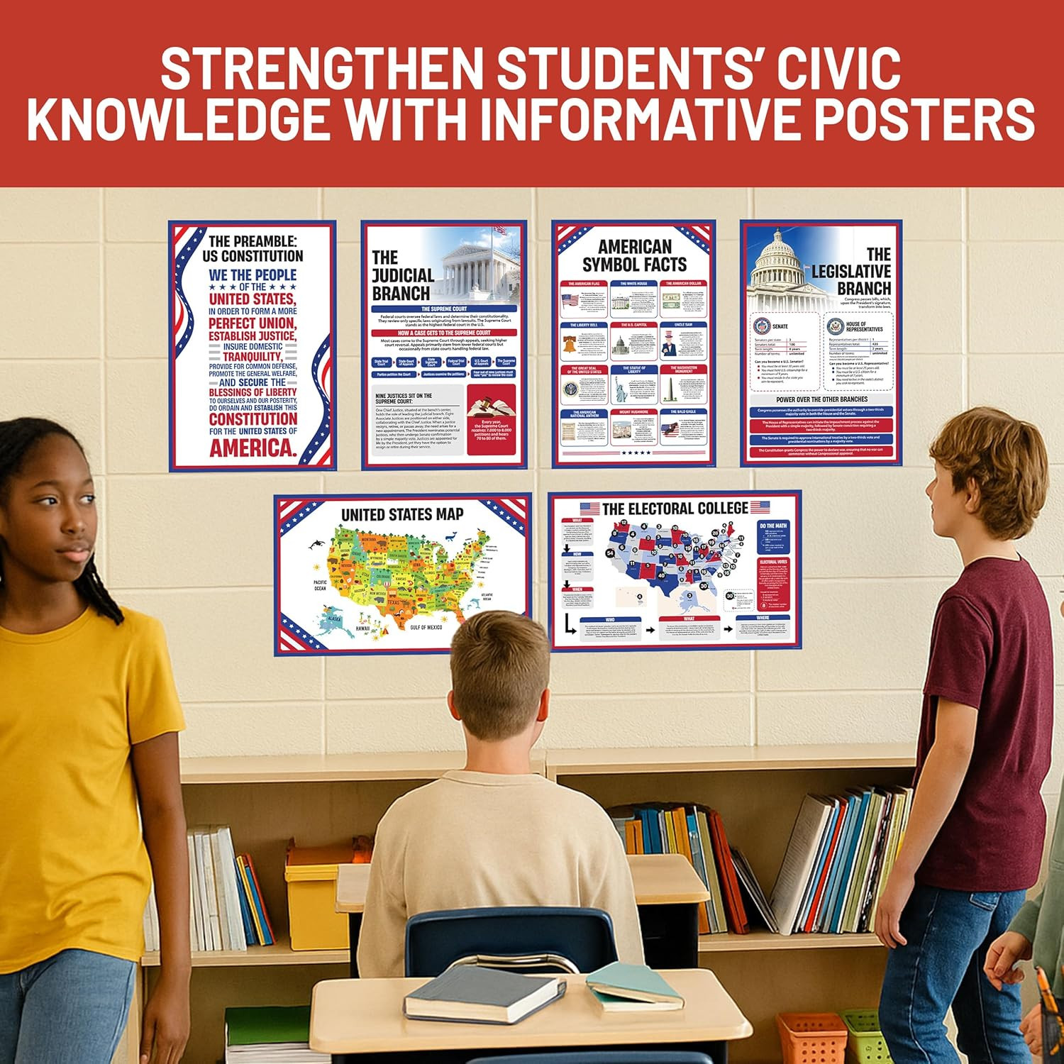 18 US Government Posters for Classroom, 11X17In Matte-Laminated Educational Bill