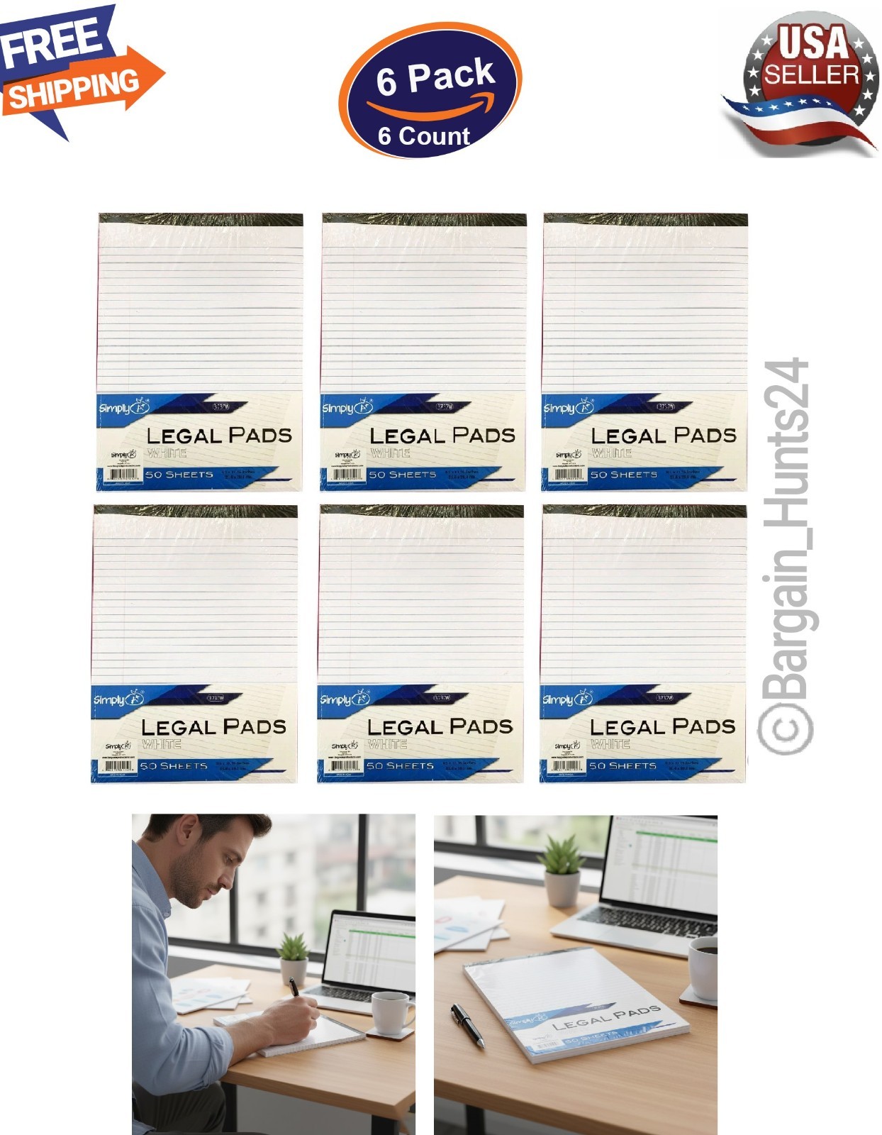 Legal Note Pads Writing Pads 8-1/2″X11-3/4″ Wide Ruled White Paper (6 Pack) -New
