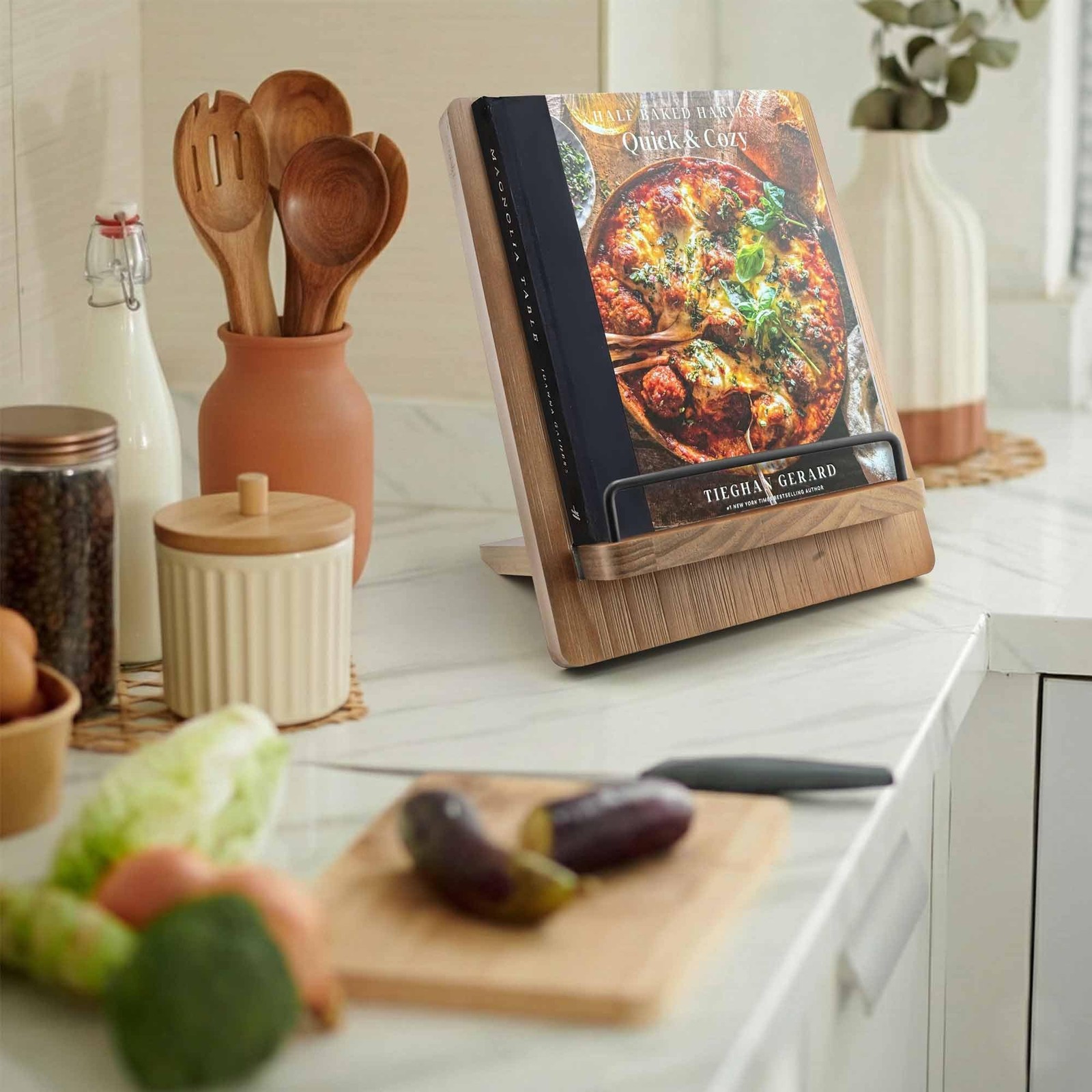 Wood Cookbook Stand Cookbook Holder: Kitchen Adjustable Cookbook Holder Recip…
