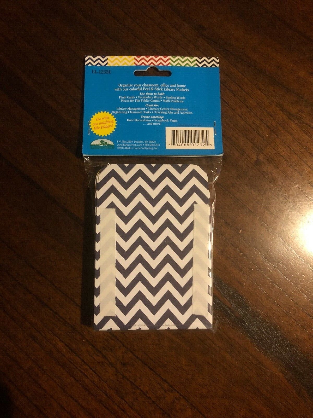 Barker Creek Nautical Chevron Library Pockets, Set of 30, Peel & Stick NIP
