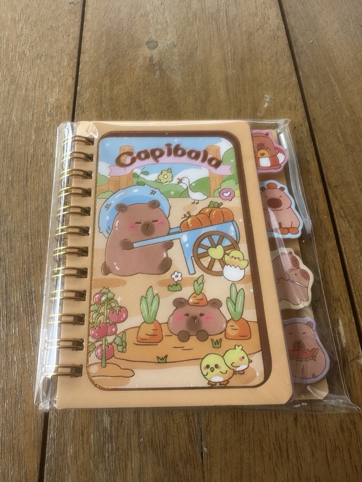 Capybara Kawaii Spiral Notebook – Gold Foil Cover – Cute Stationery Gift 4 Pack