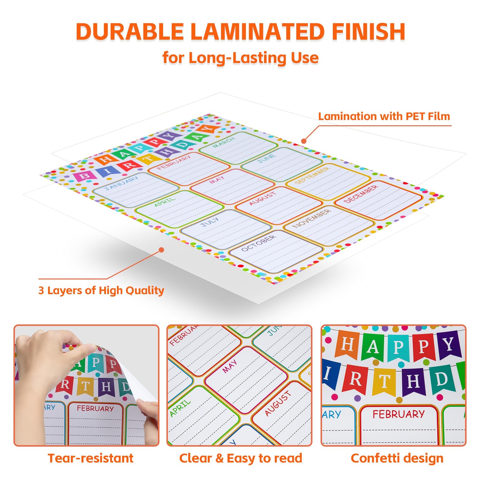 Birthday Chart for Classroom – Confetti Birthday Poster Calendar Reusable Lamina