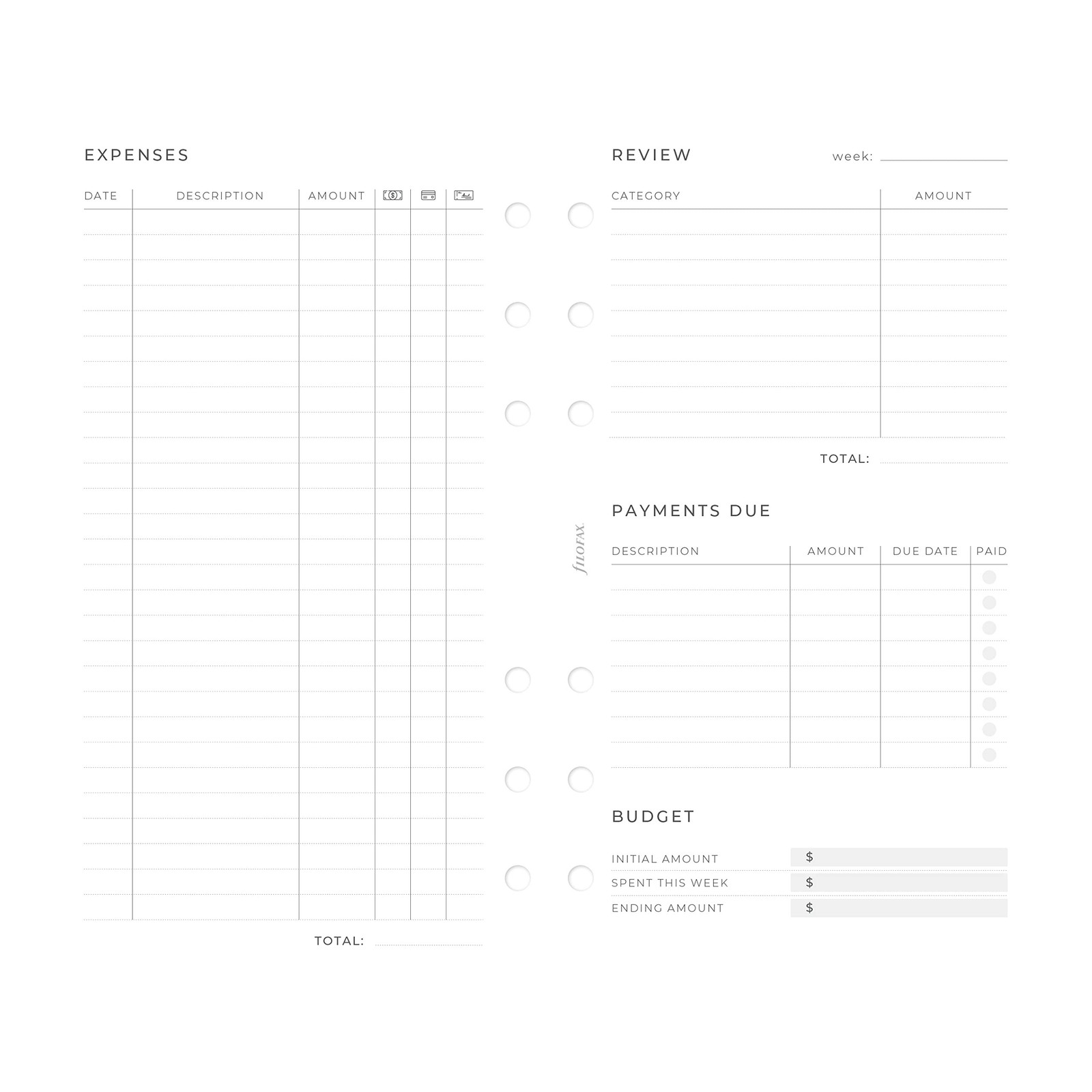 Filofax Lifestyle Refill, Personal Size, Organizer Refill, White Paper, Expen…