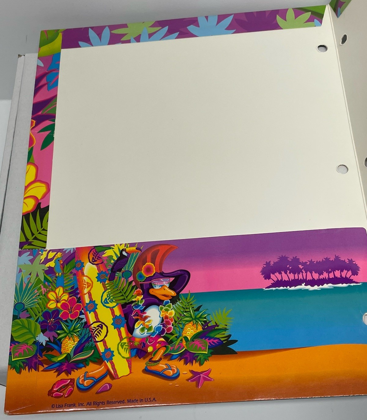 Vtg Lisa Frank Folder Aloha Penguin Radical Island Pocket Portfolio RARE Retro