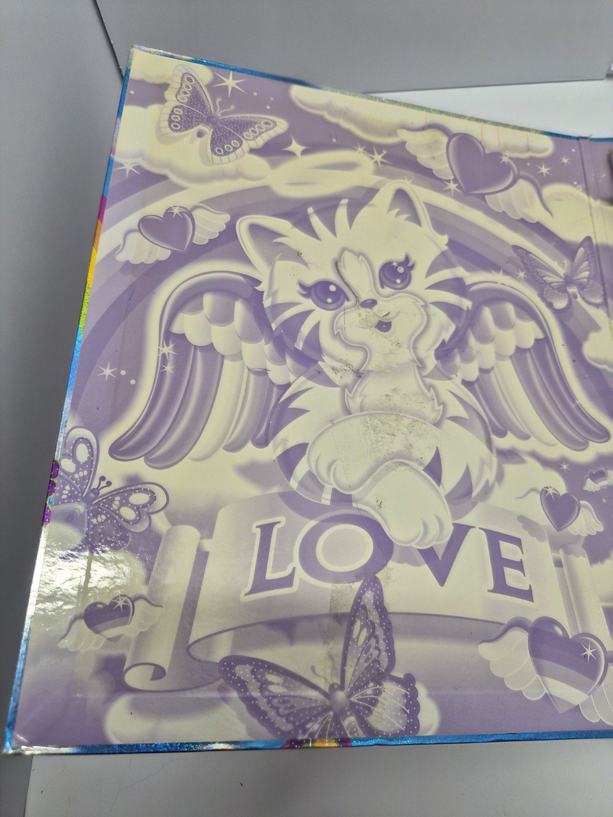 ​Vintage Lisa Frank 3-Ring Binder Holographic Angel Kitty Cat Rainbow 90s Y2K
