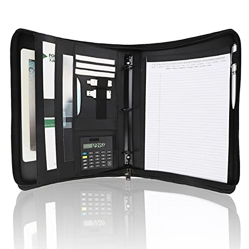 Business Portfolio with Zipper Zippered Portfolio With 3 Ring Binder+calculator