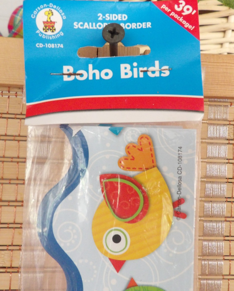 Carson Dellosa Boho Birds / Red 2-Sided Scalloped Border 39′ Bulletin Board Trim