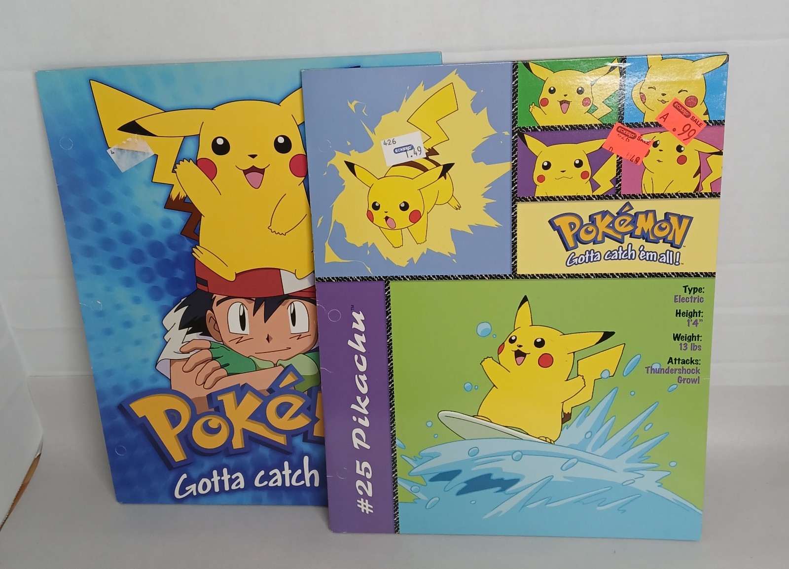 Vintage 1990s Pokemon 2 Pocket 3-Ring School Folders Set of 2 Original