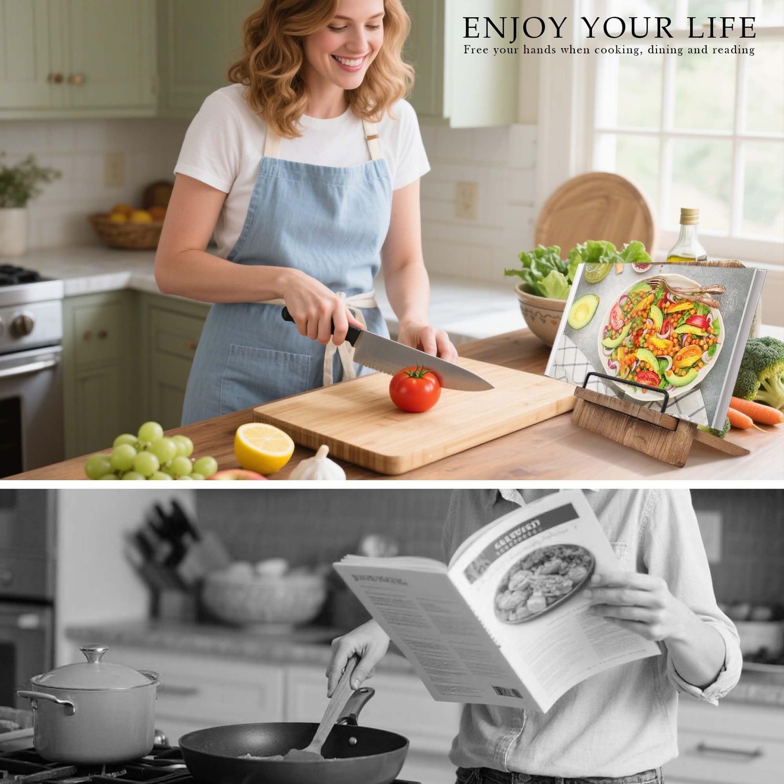 Wood Cookbook Stand Cookbook Holder: Kitchen Adjustable Cookbook Holder Recip…