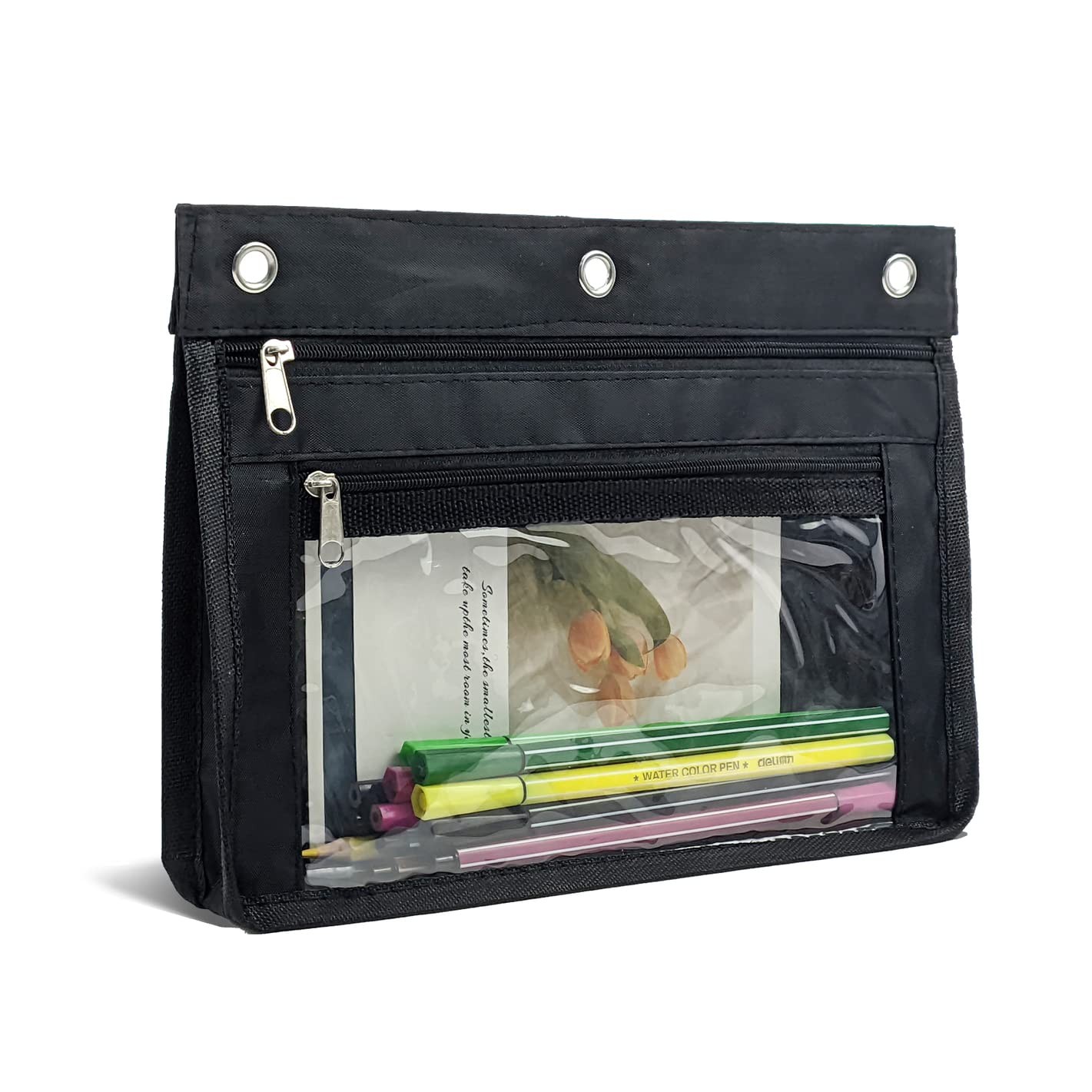 YoeeJob 1 Pack Pencil Pouch for 3 Ring Binder, Expandable 1 Pack, Black