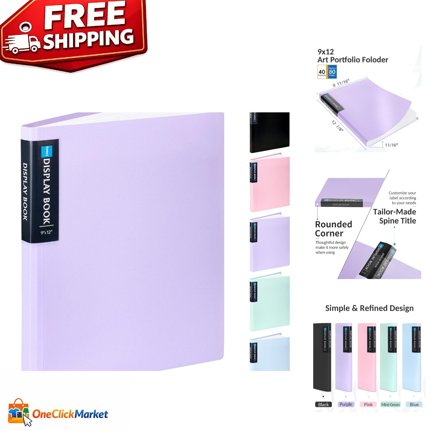 9×12 Presentation Book – Lightweight 40 Pocket Organizer for Artwork