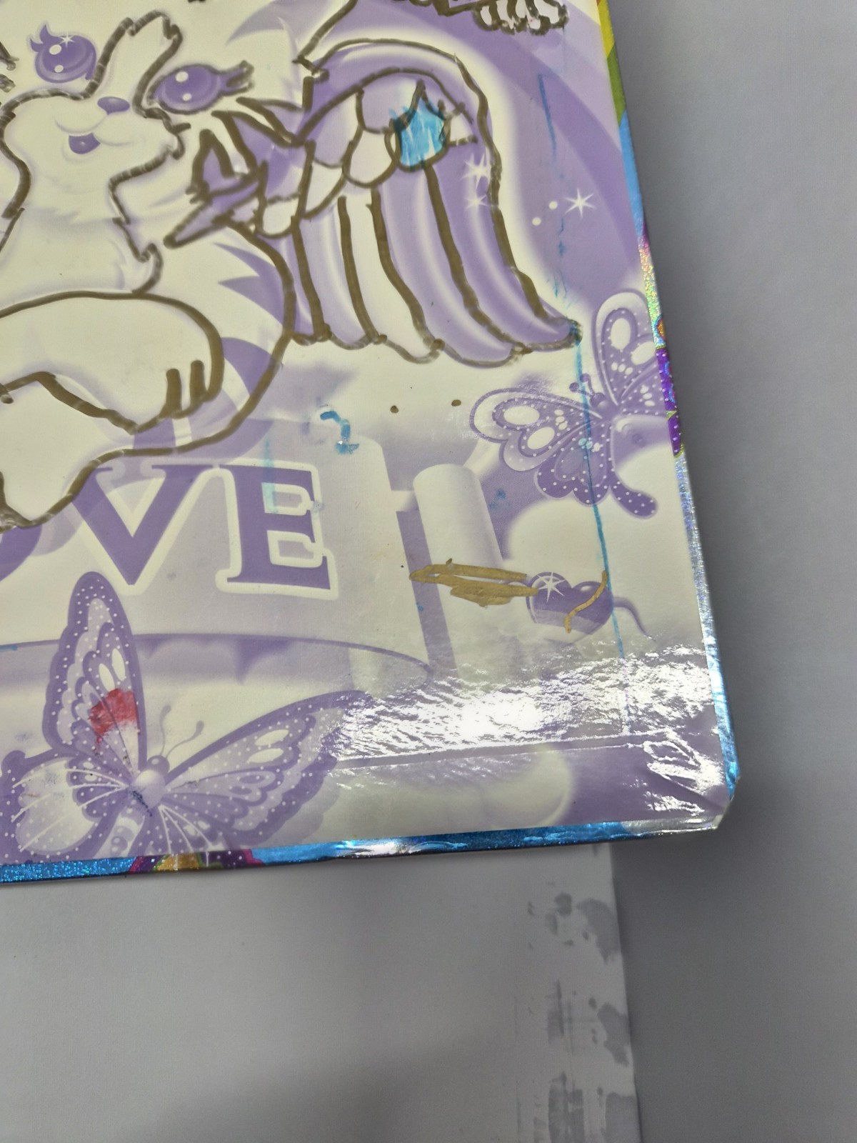 ​Vintage Lisa Frank 3-Ring Binder Holographic Angel Kitty Cat Rainbow 90s Y2K