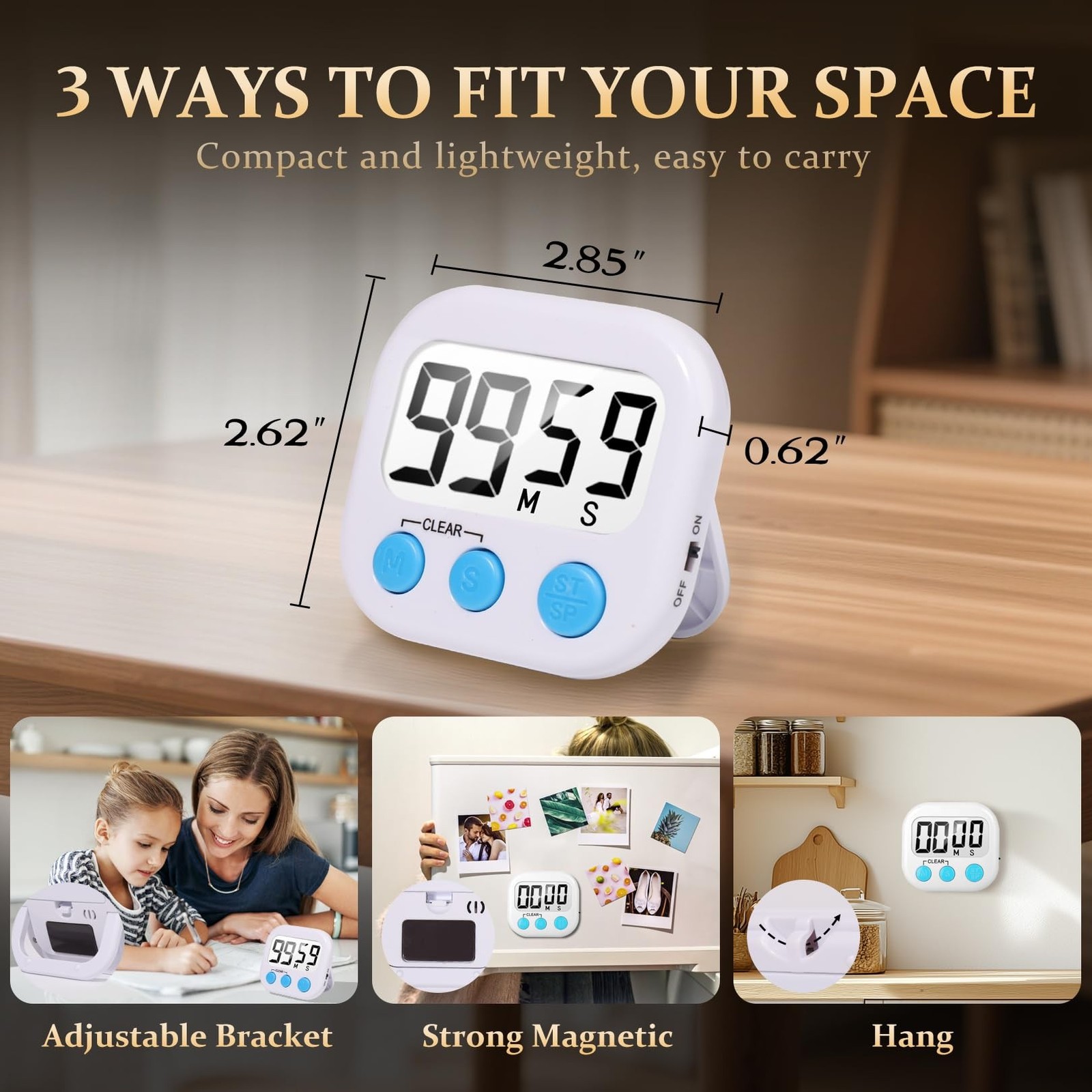6 Pack Digital Kitchen Timer Small Classroom Timers for Kids Teachers (White) 1