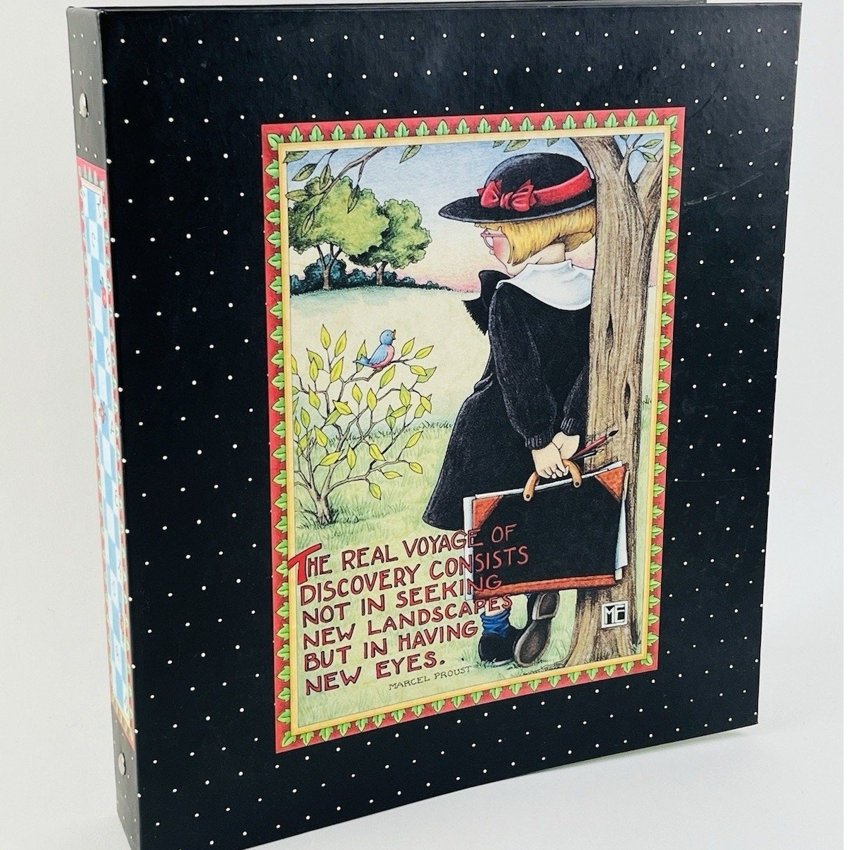 Retired 1998 Mary Engelbreit 3-Ring Binder Girl Tree Black Voyage Landscapes Eye