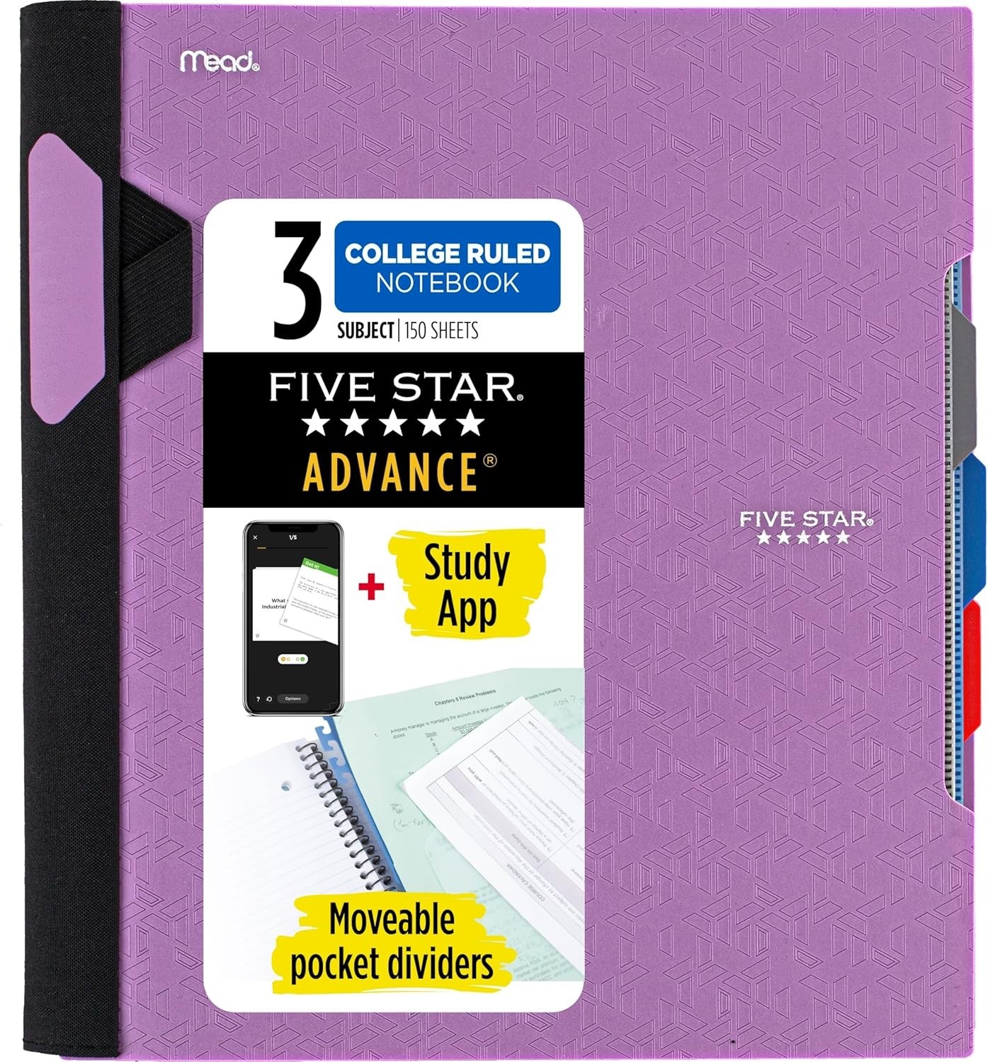 Five Star Advance Spiral Notebook+Study App 3 Subject College Ruled 3 PACK