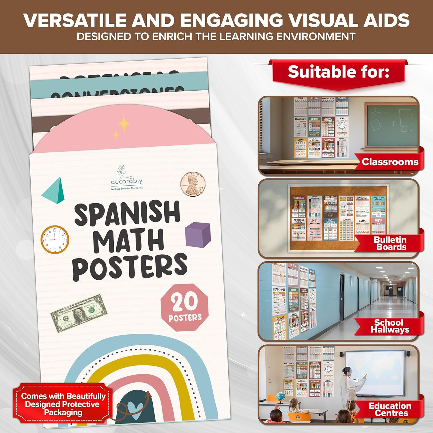 19 Boho Math Spanish Classroom Posters, 11X17In Educational Matte-Laminated for
