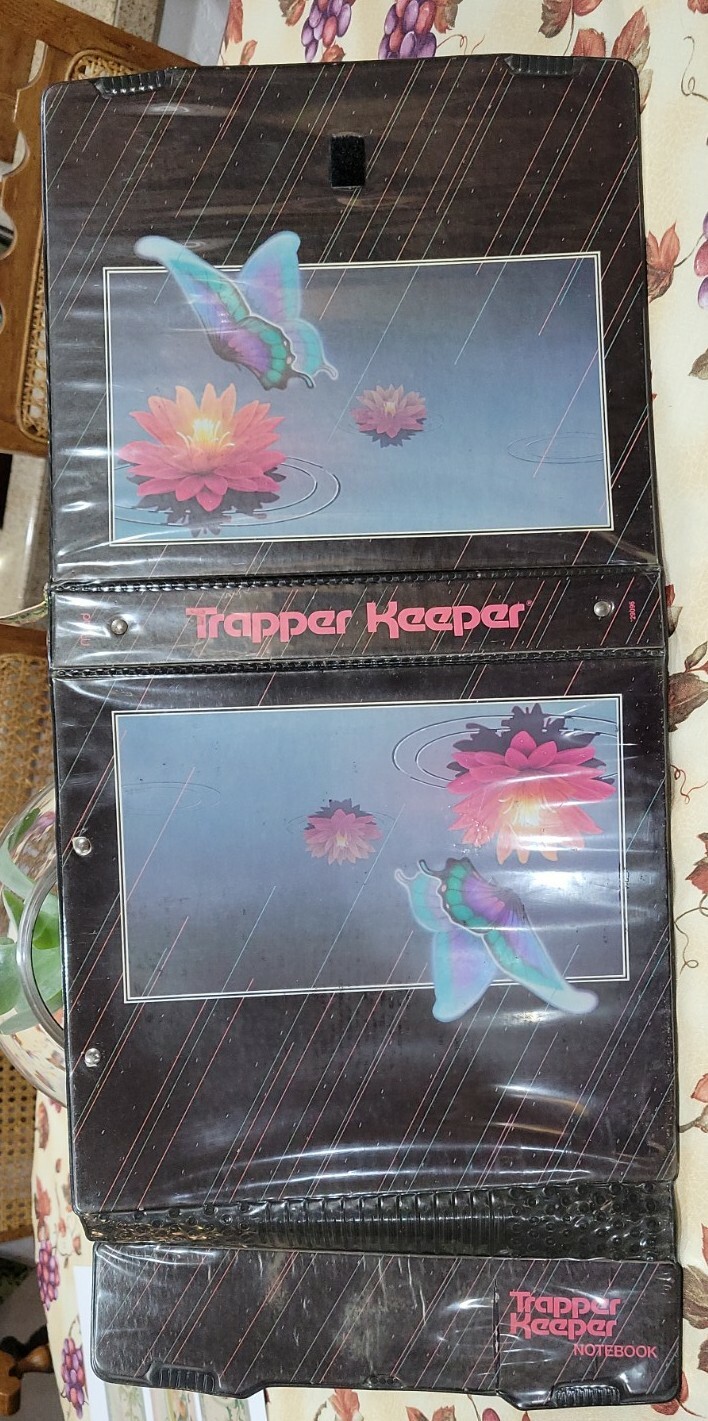 Vintage Mead Trapper Keeper Notebook Butterfly Water Lily 29096 with FOLDERS ETC
