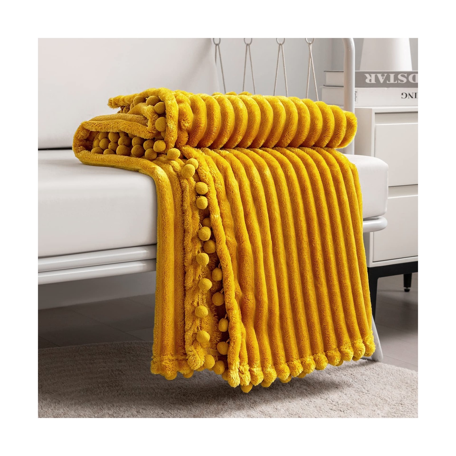 DISSA Fleece Blanket Throw Size – 51×63, Yellow Soft, Plush, Fluffy… Fas