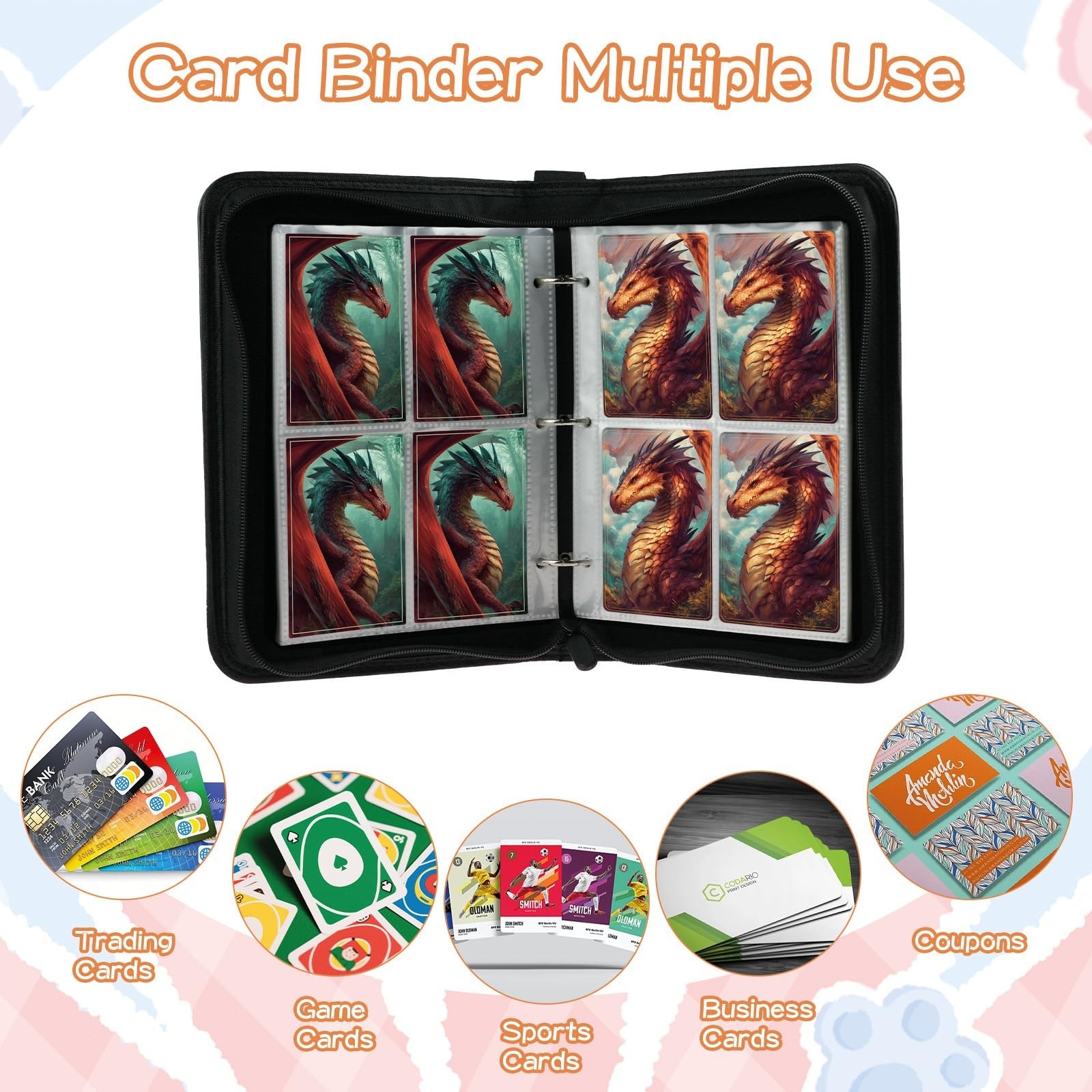 Trading Card Binder, 400 Pocket Card Album, 3-Ring Refillable Binder with Zip…