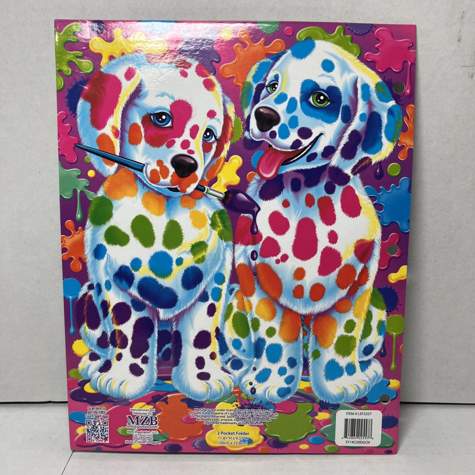 Lisa Frank Spotty & Dotty 3 Hole 2 Pocket Binder Folder Exc Cond 2014 Glittery
