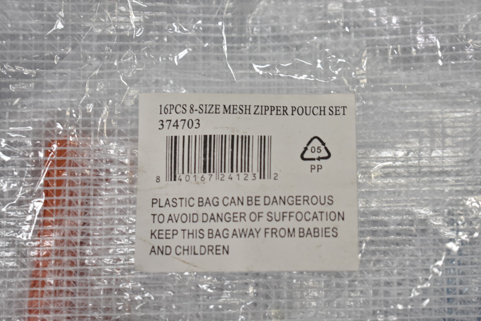 16 Piece Mesh Zipper Pouch Sets 8 Size Assorted Colors 374703 Clear Units