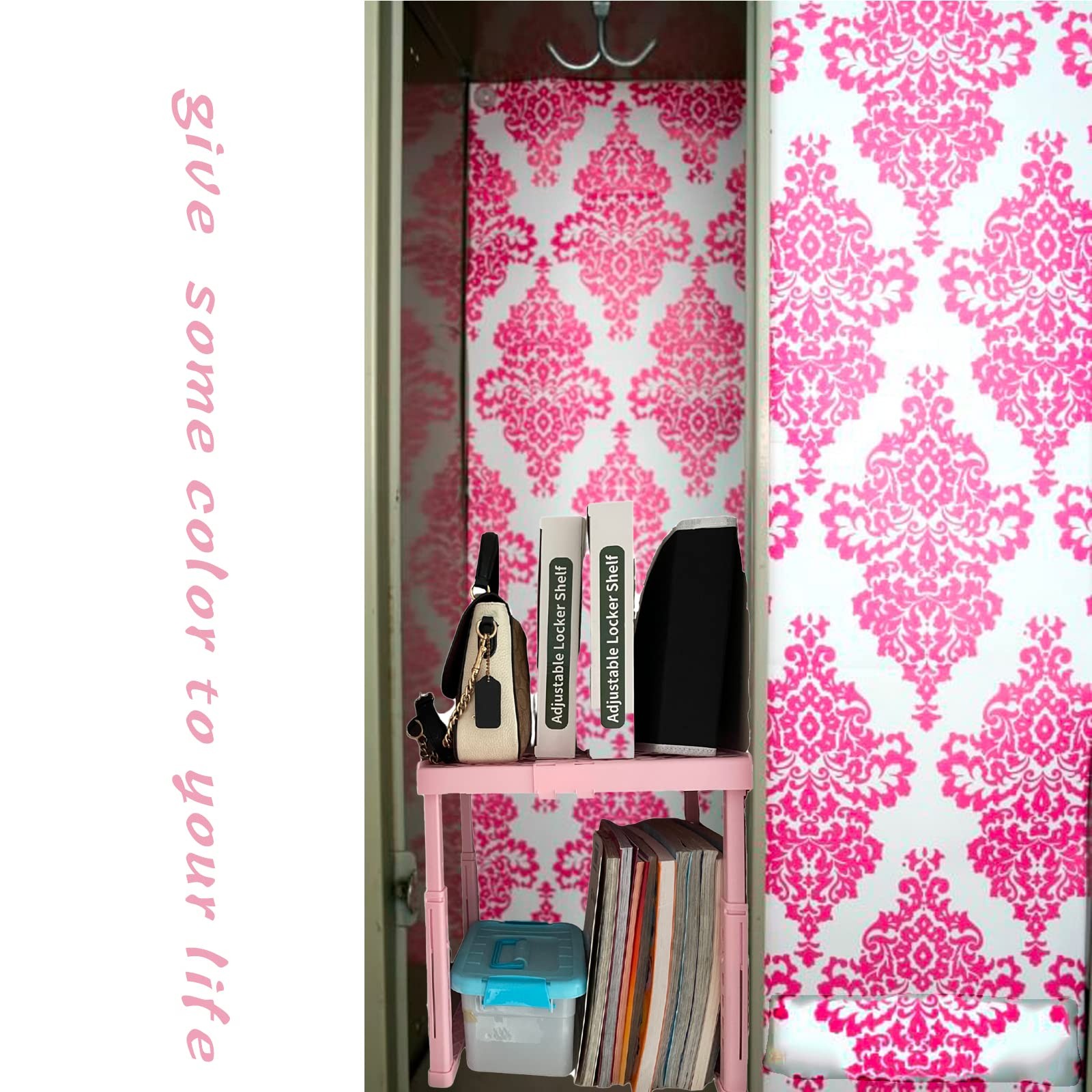 Adjustable Locker Shelf Pink Height and Width Adjustable Locker Organizer She…