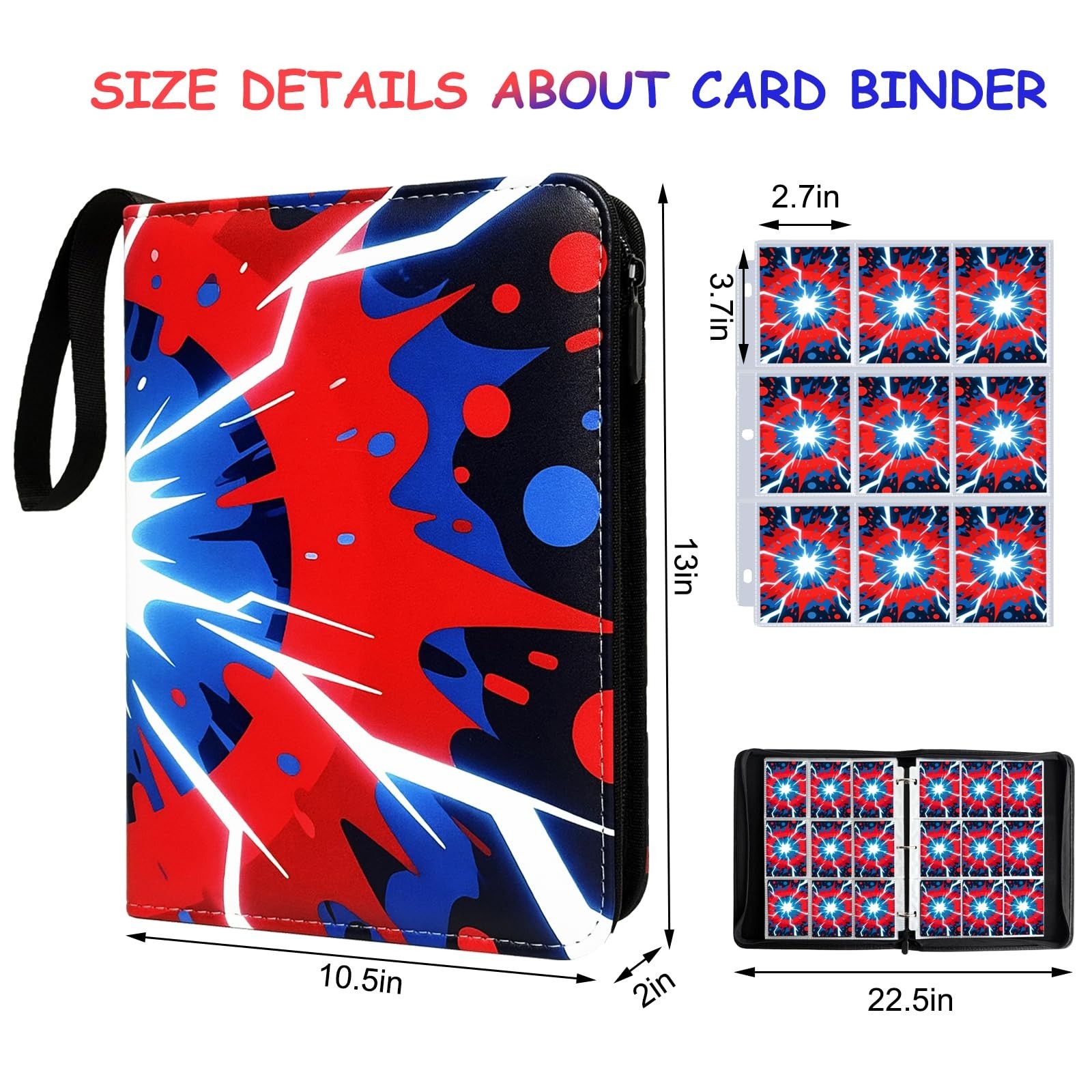 9-Pocket Trading Card Binder, 900 Pockets PU Leather Zippered Album with 50 R…