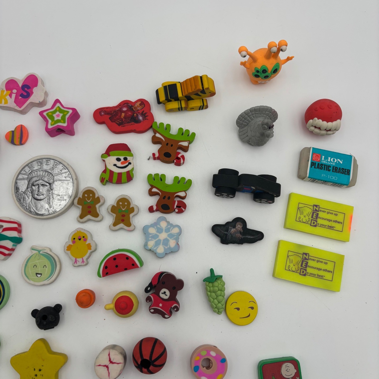 Unbranded Novelty Eraser Lot Kids OS Multicolor Good 69pc Dr Seuss Disney Food