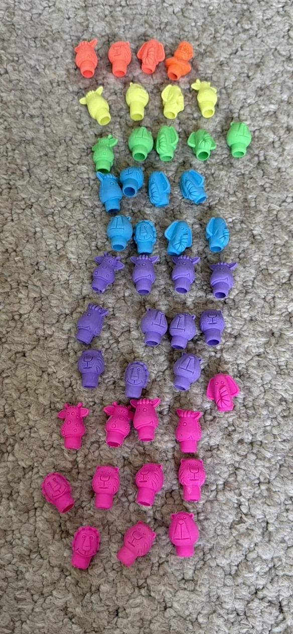 Animal Head Erasers Pencil Top Erasers Toy Chest Prize Teacher 44 piece