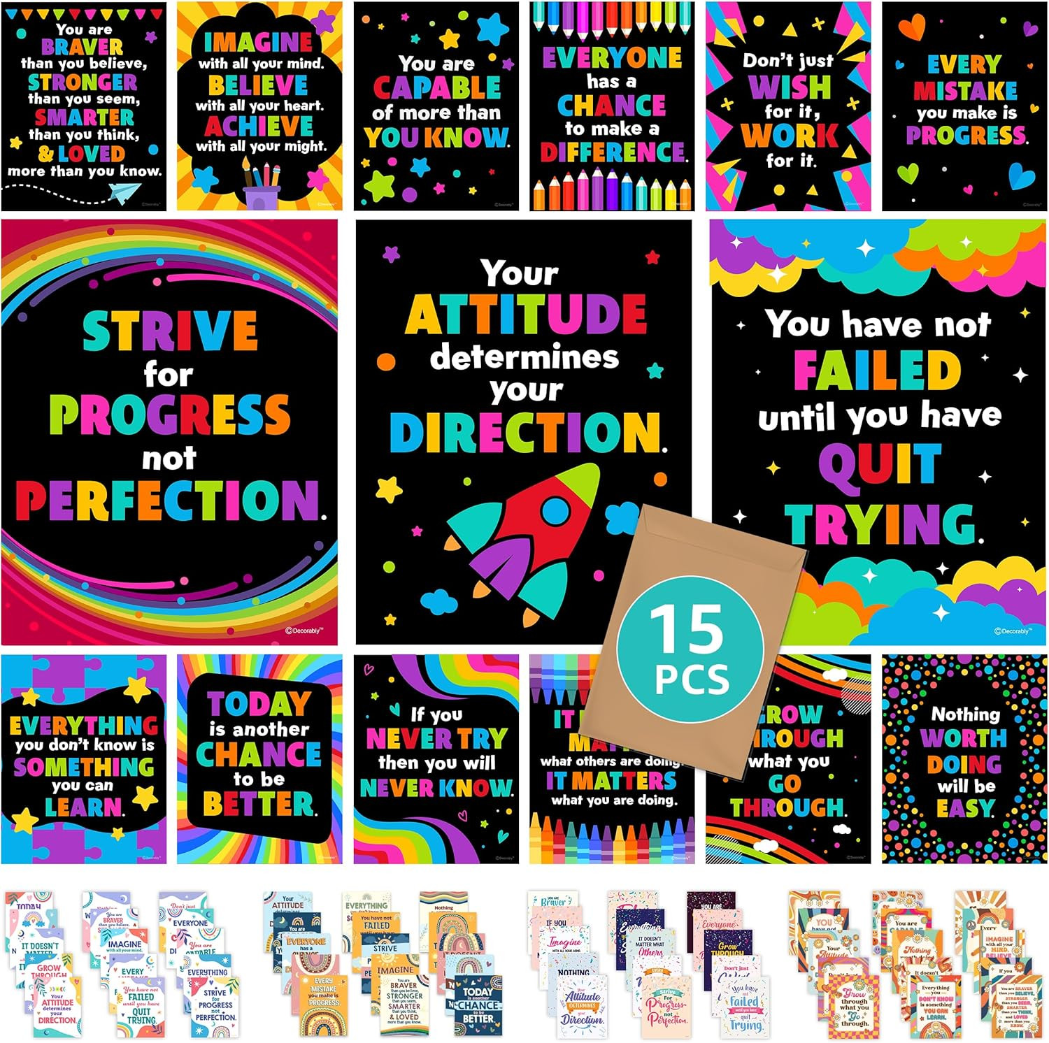 15 Chalkboard Motivational Posters for Classroom Kids, 11X14In Matte-Laminated I