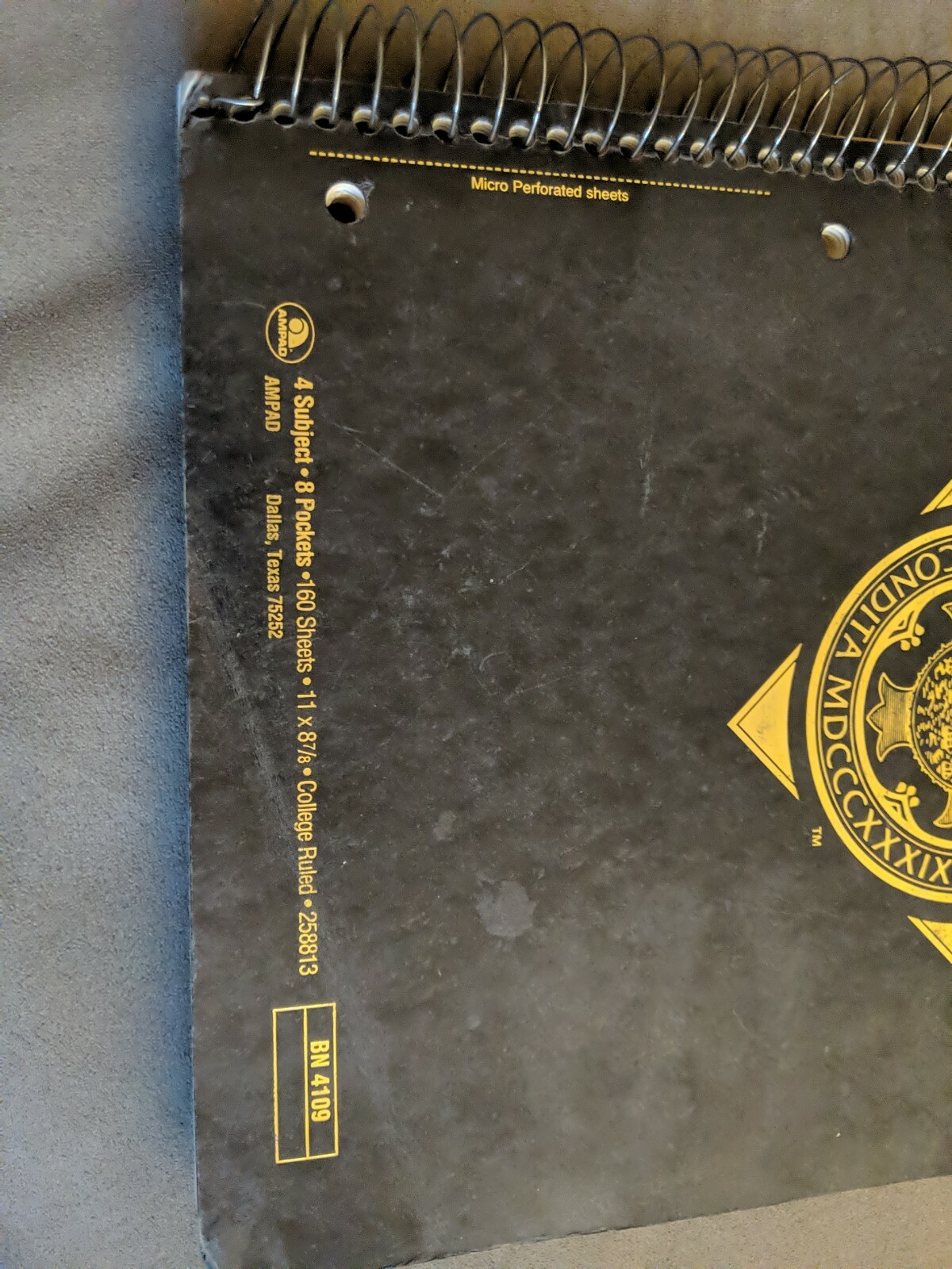 Boston University Ampad 4 Subject 11″ x 8 7/8″College Ruled Notebook, Black