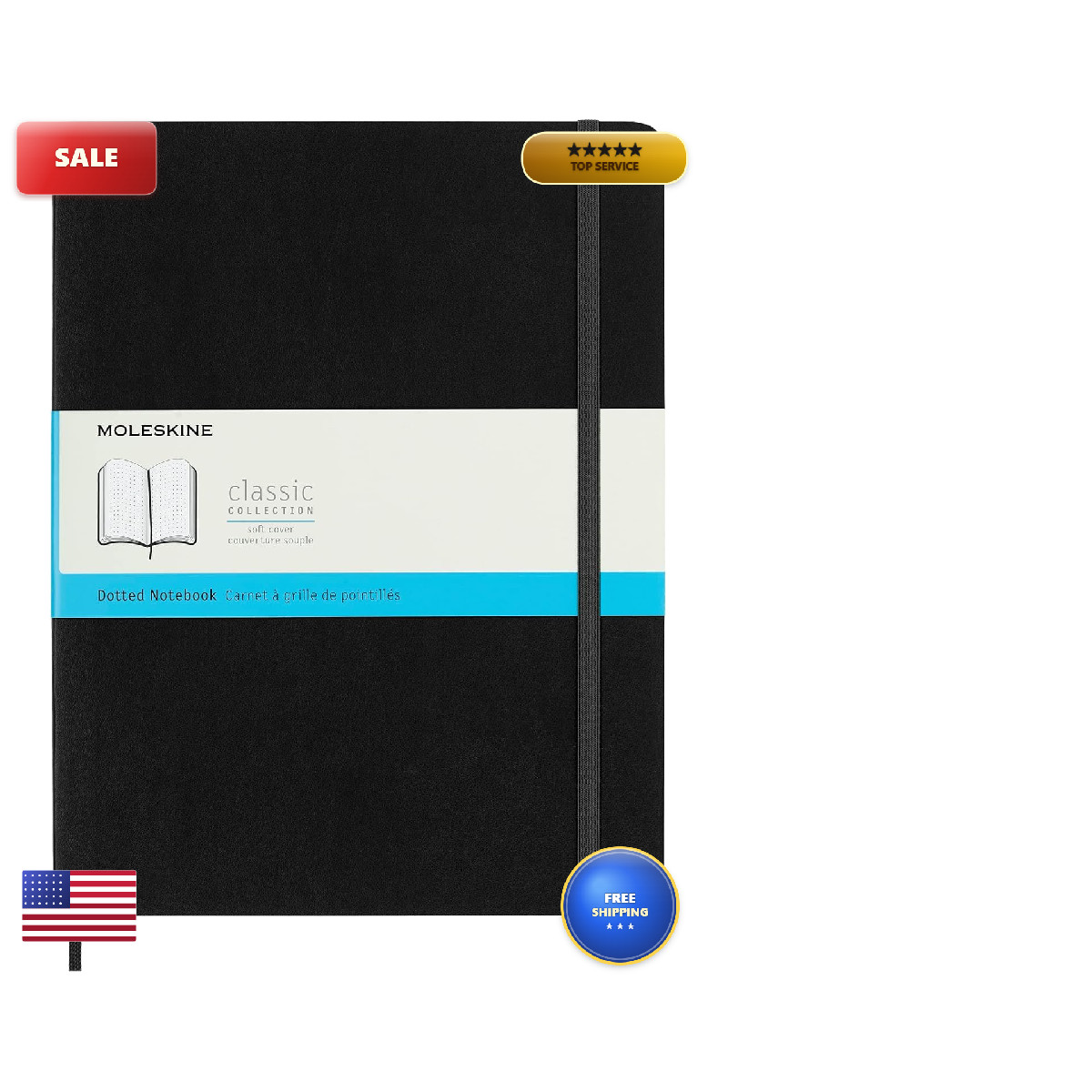 Moleskine Classic Notebook Soft Cover Xl 7.5 X 9.5 Dotted Black 192 Pages