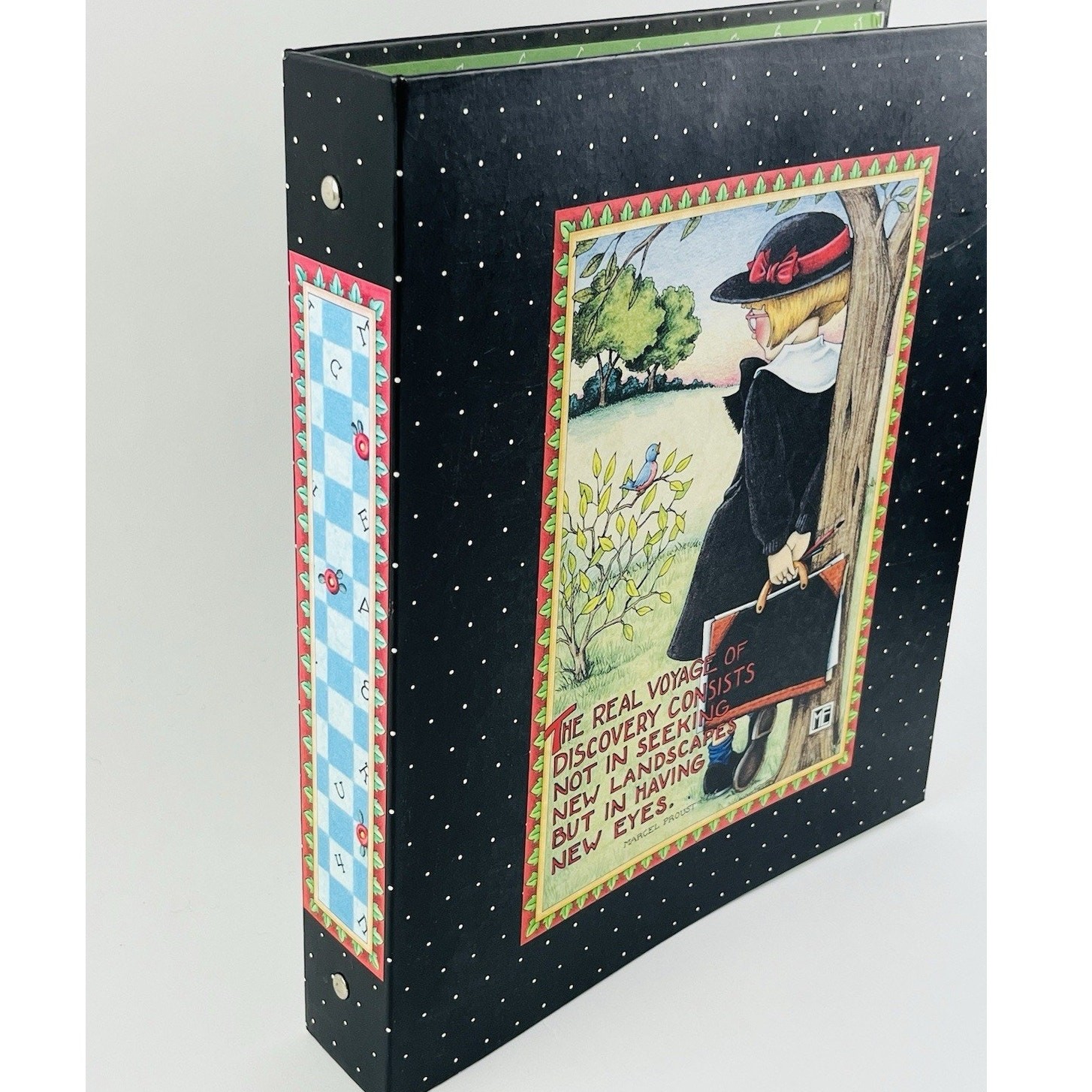 Retired 1998 Mary Engelbreit 3-Ring Binder Girl Tree Black Voyage Landscapes Eye