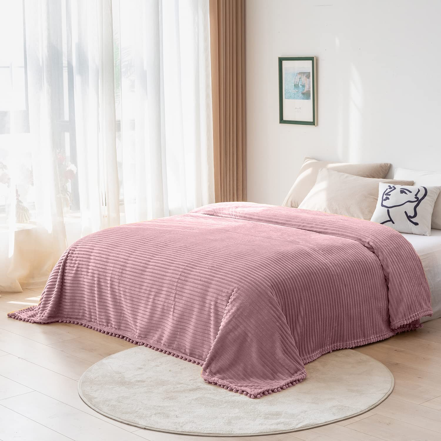 DISSA Fleece Blanket Throw Size – 51×63, Pink – Soft, Plush, Fluffy,
