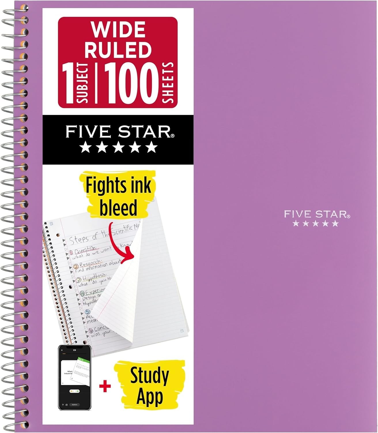 Amethyst Purple Spiral Notebook – 100 Wide Ruled Sheets, Water Resistant