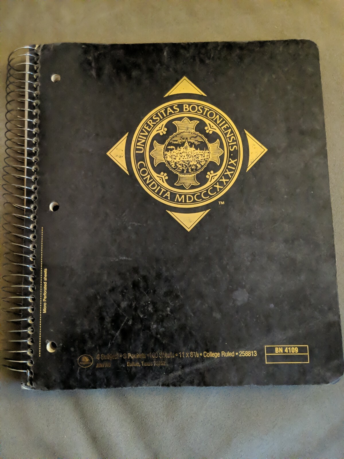 Boston University Ampad 4 Subject 11″ x 8 7/8″College Ruled Notebook, Black