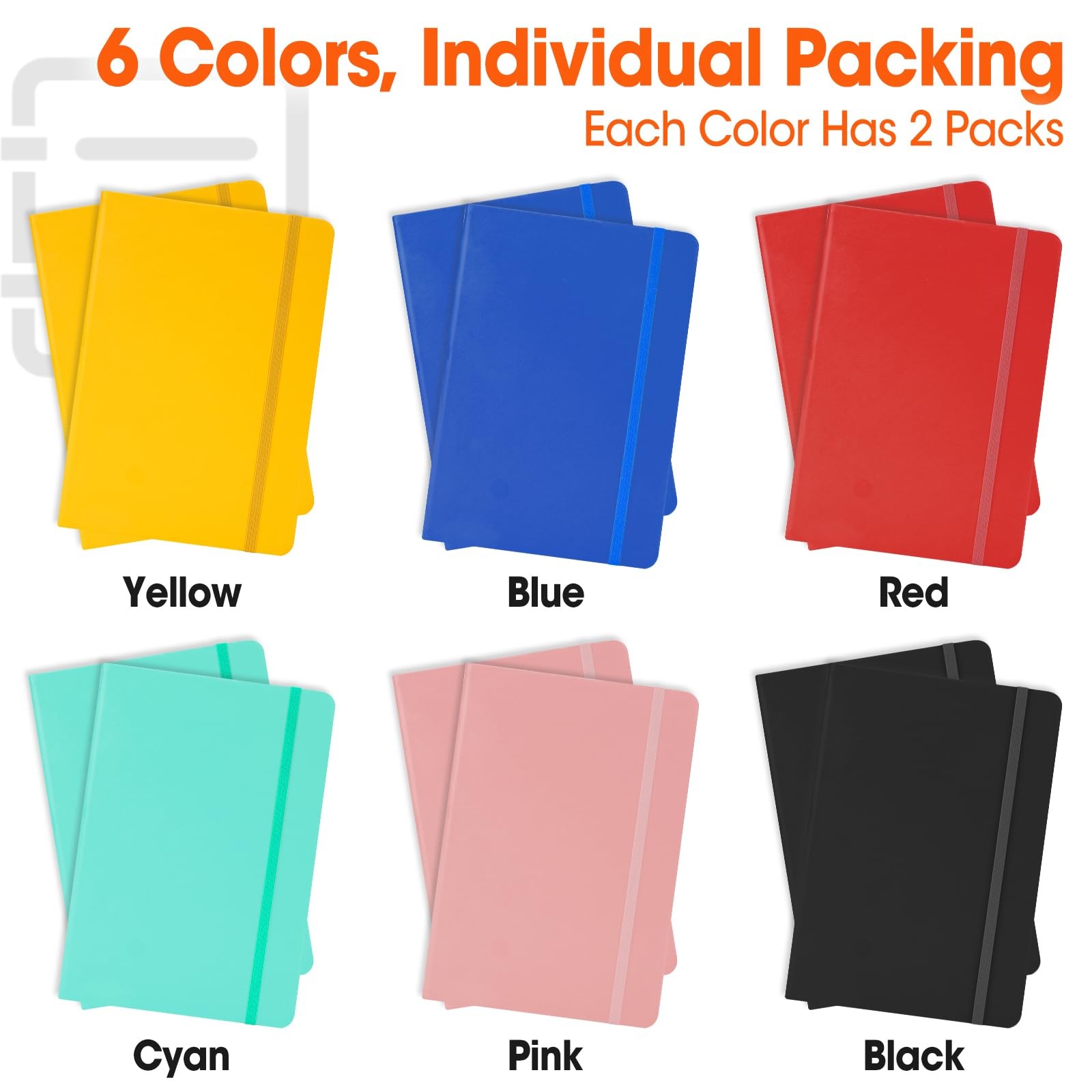 BGUP 12 Pack Lined Journal Notebook for Work, 200 Pages, Medium 5.5 in C-12P