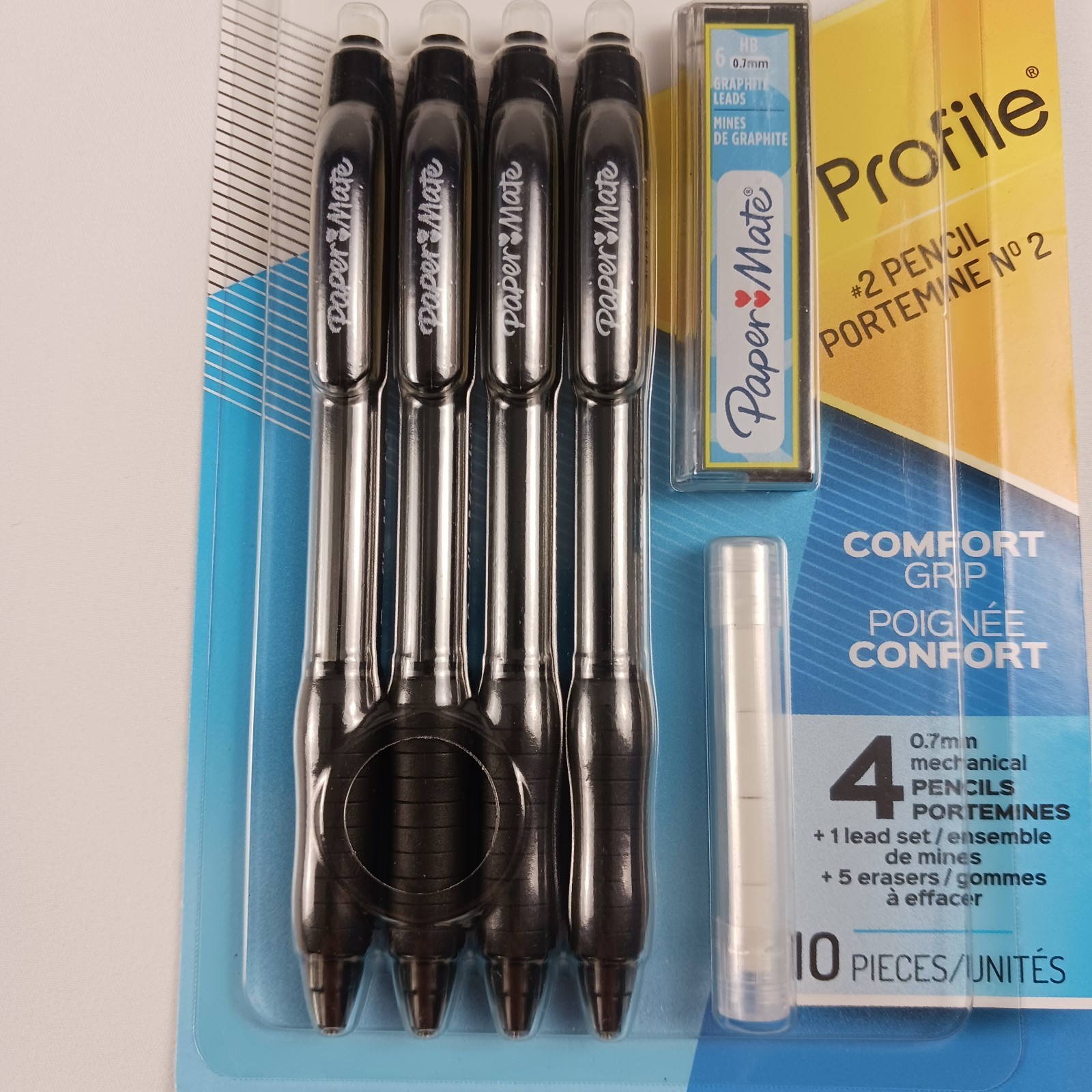 Paper Mate Profile #2 Mechanical Pencils Comfort Grip Refills 0.7mm Black 2 Sets