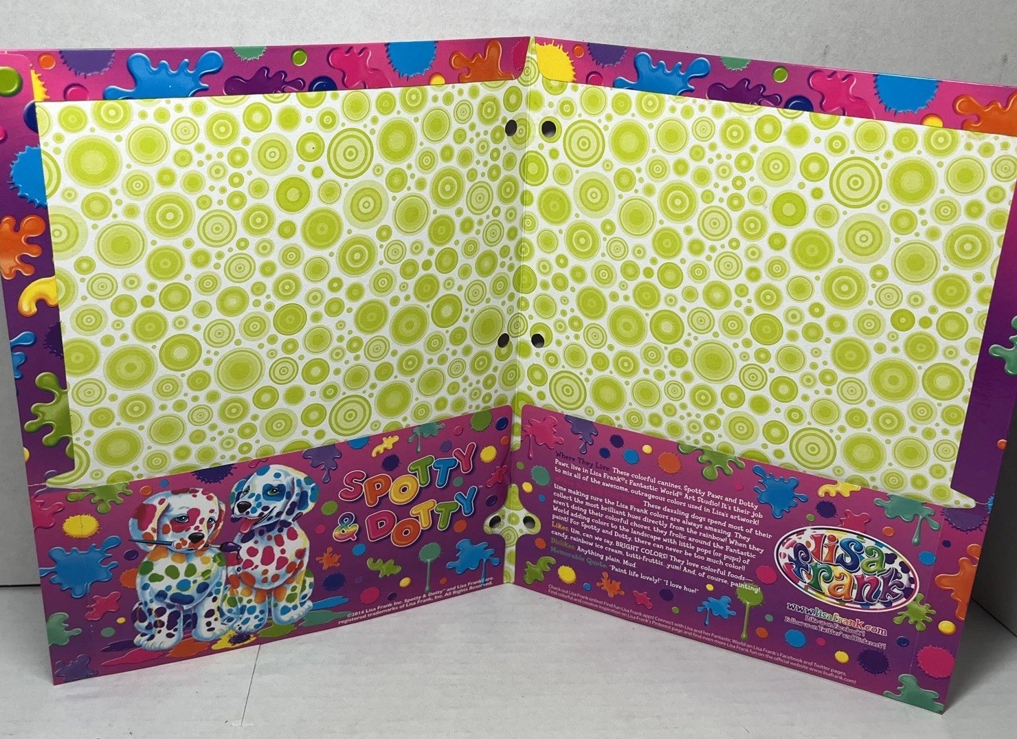 Lisa Frank Spotty & Dotty 3 Hole 2 Pocket Binder Folder Exc Cond 2014 Glittery