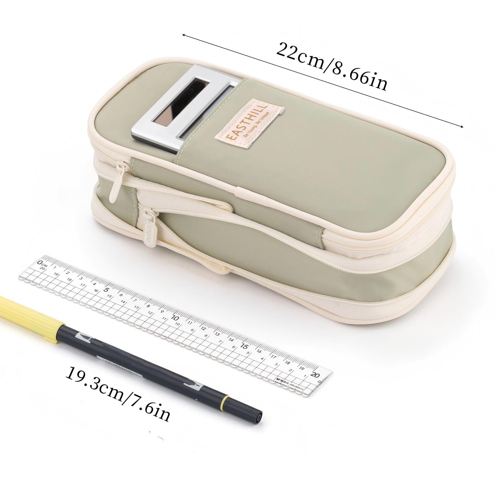 EASTHILL Big Capacity Pencil Case Large 8.66 x 4.13 x 2.56 inches, Green
